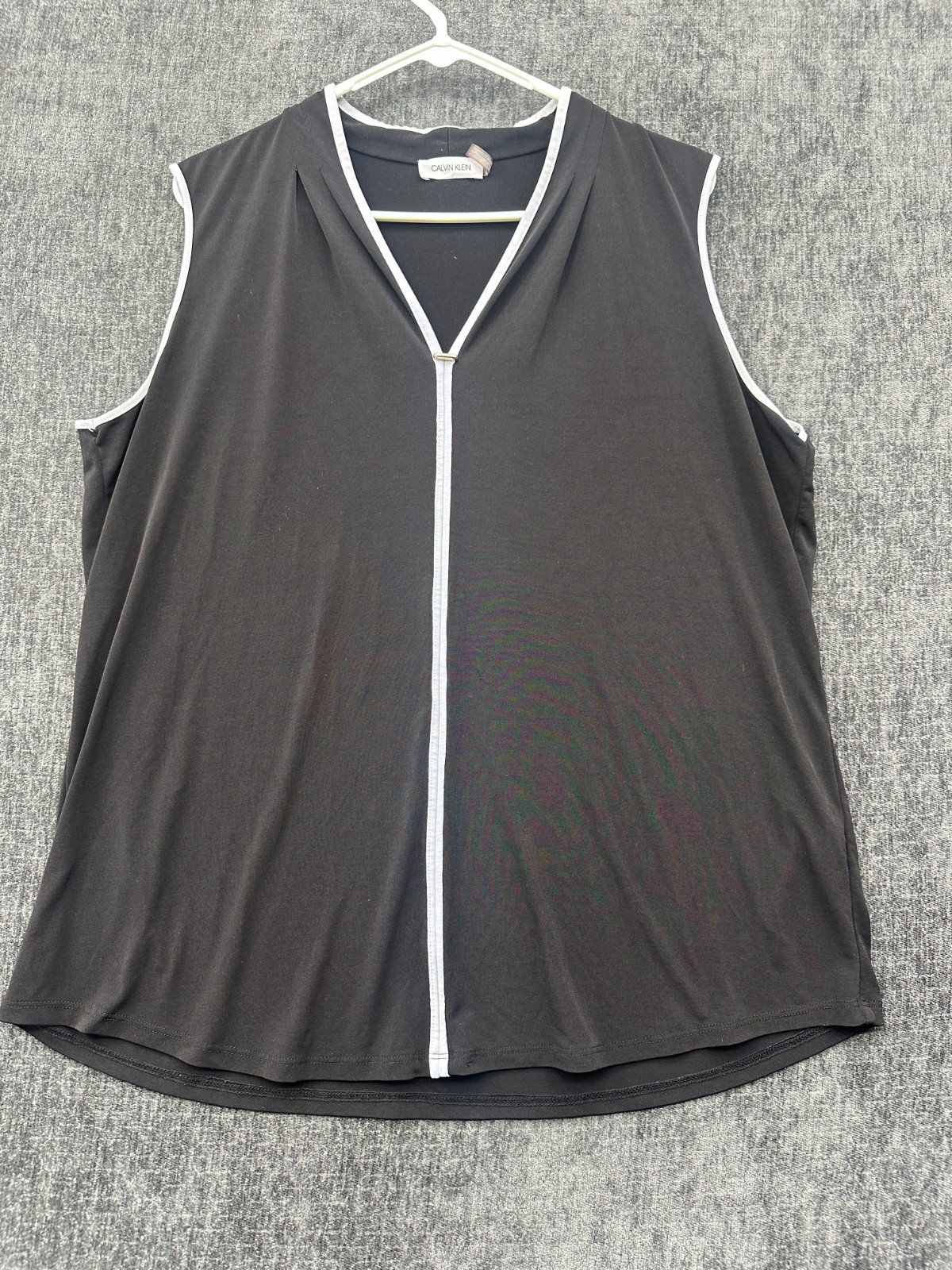 Calvin Klein Blouse Top Womens XL Black Stretch Casual V Neck Comfort Round Hem