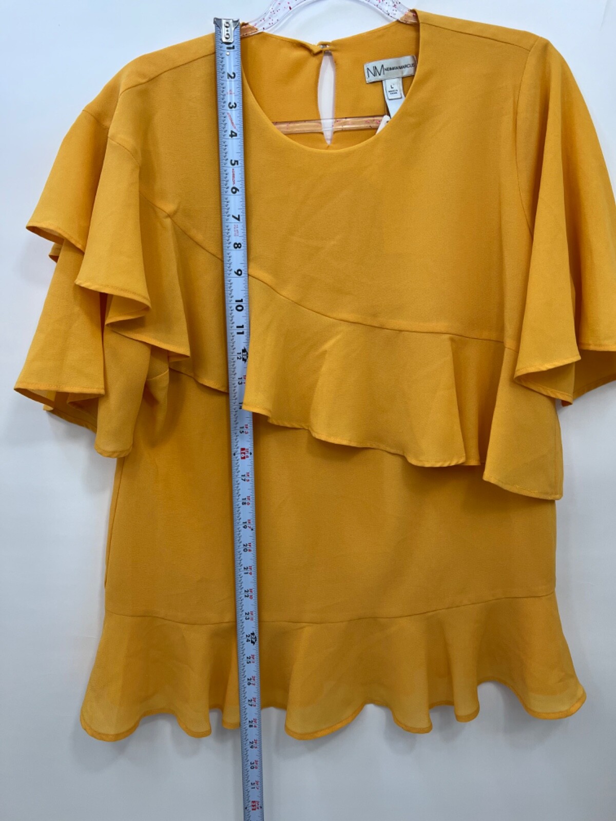 Neiman Marcus Beautiful Mustard Yellow Ruffled Blouse Womens Size L NWT Org $85