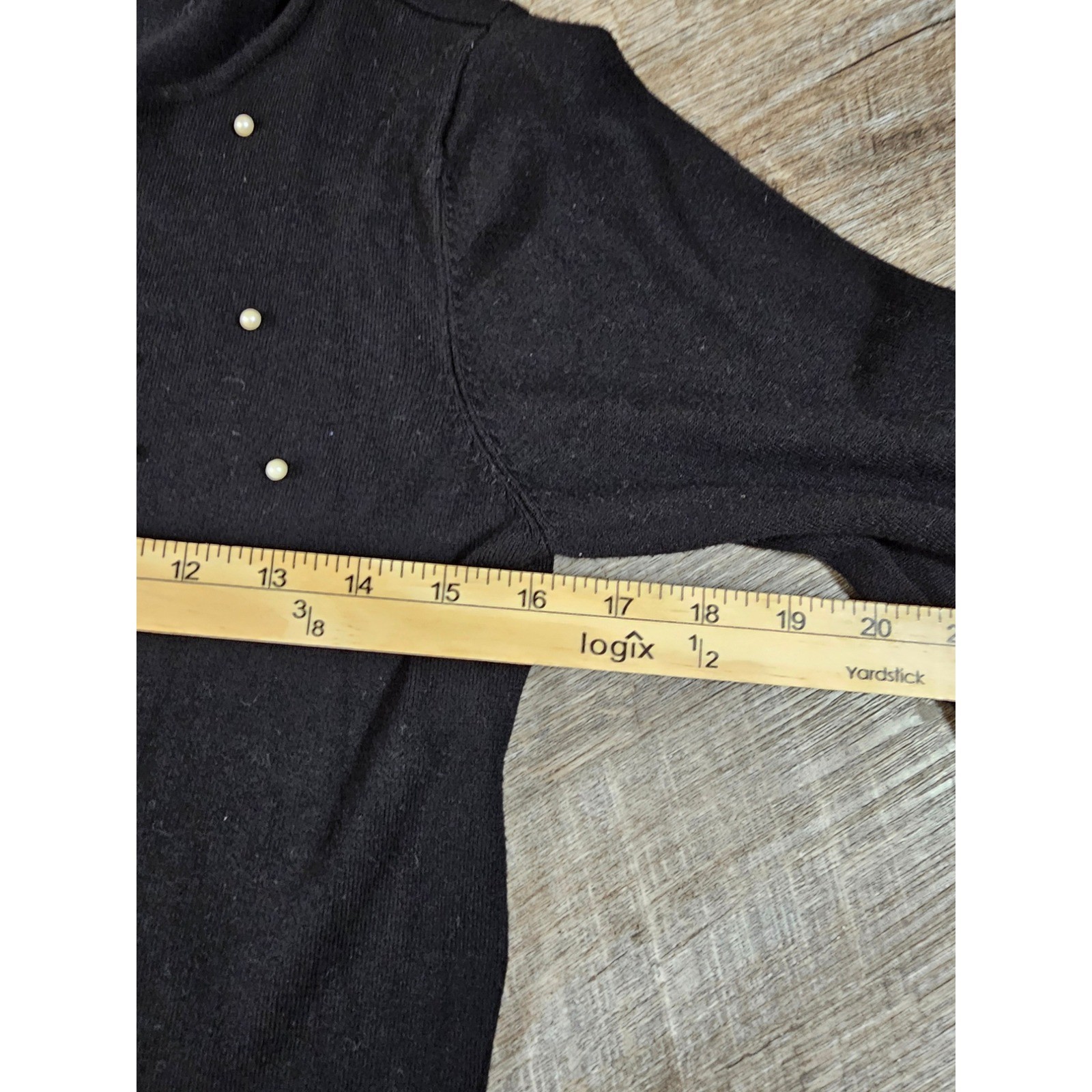 Marie Claire Boutiques Black Pearl Embellished Knit Top Tie Cuff Long Sleeve