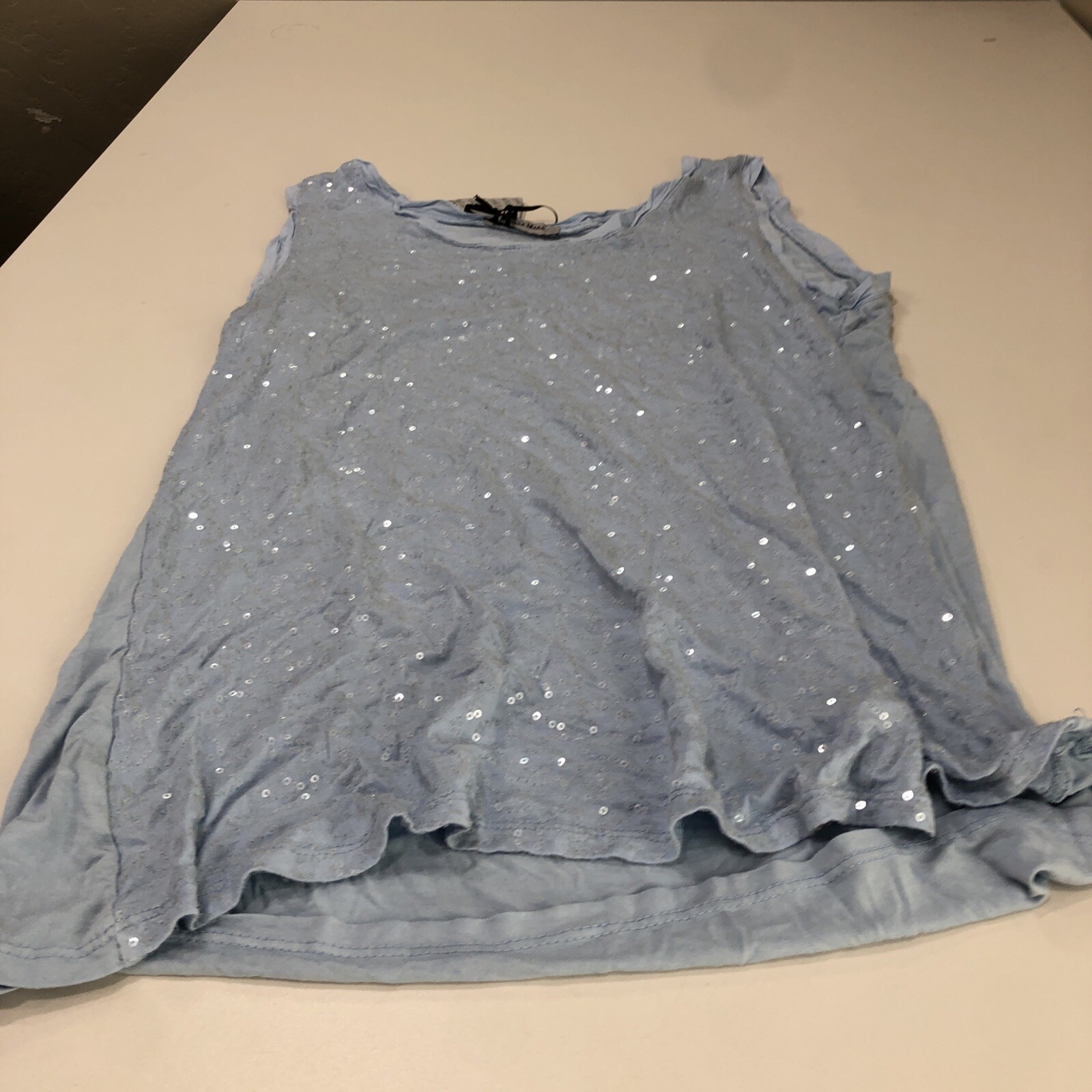 Angela Mara Sequence Thank Top Light Blue Size S