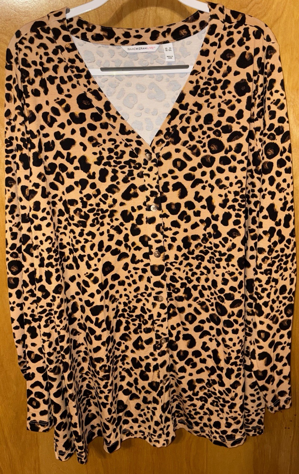 Isaac Mizrahi LIVE! black/beige leopard animal print ponte knit swing top 3X