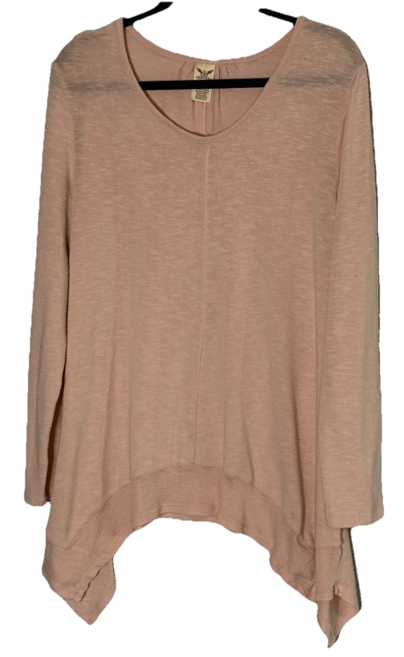 Faded Glory Pink Blush Asymmetrical Hem Knit Top XL 16-18