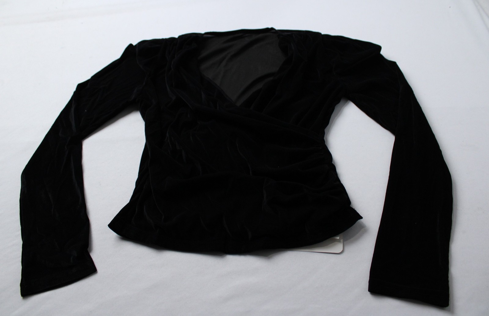 CHICWISH Women’s Ruched Faux Wrap Puff Shoulder Velvet Top EJ3 Black Medium NWT