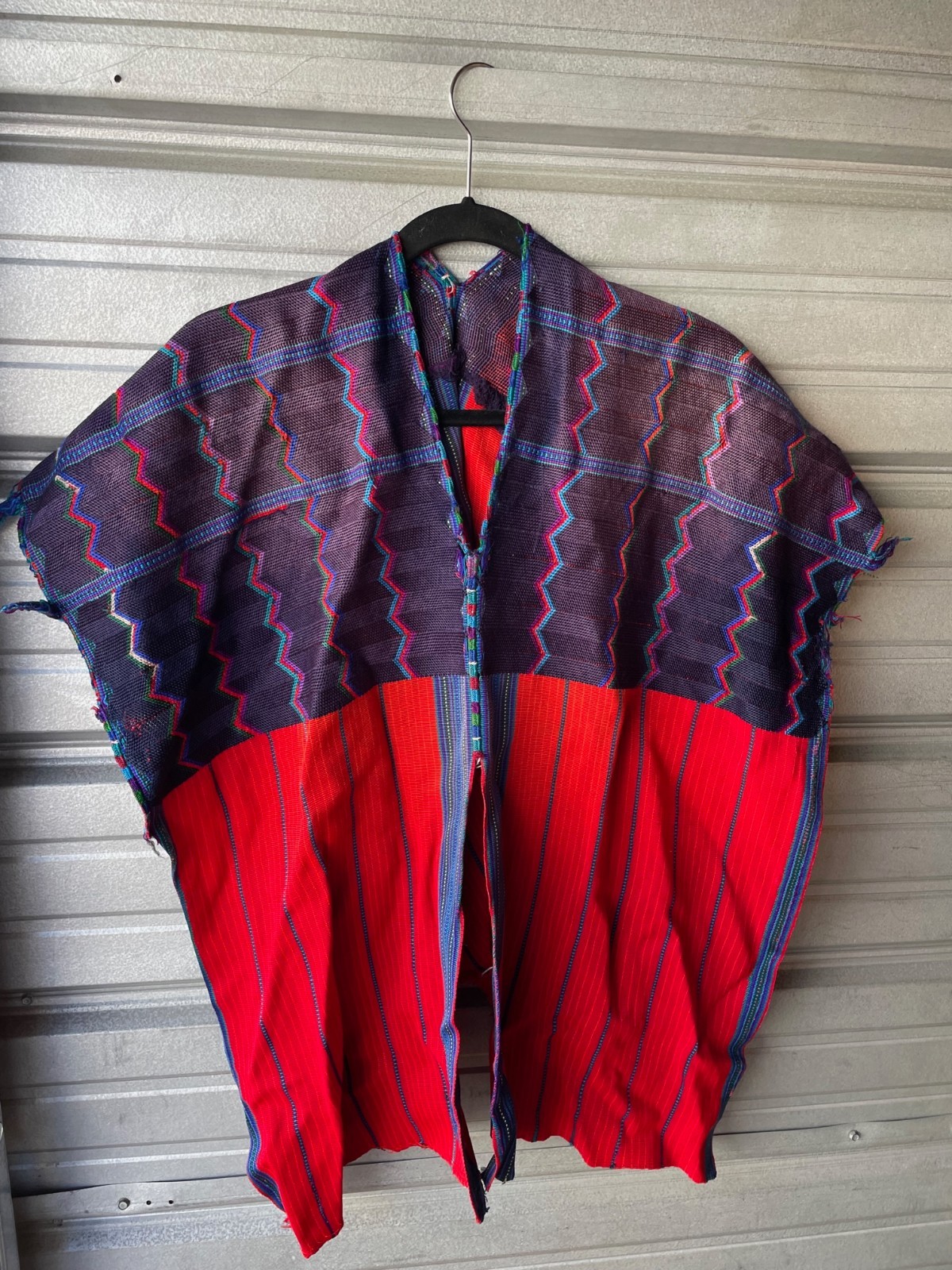 Vintage South American Red Purple Blue Green Embroidered Woven Huipil Tunic