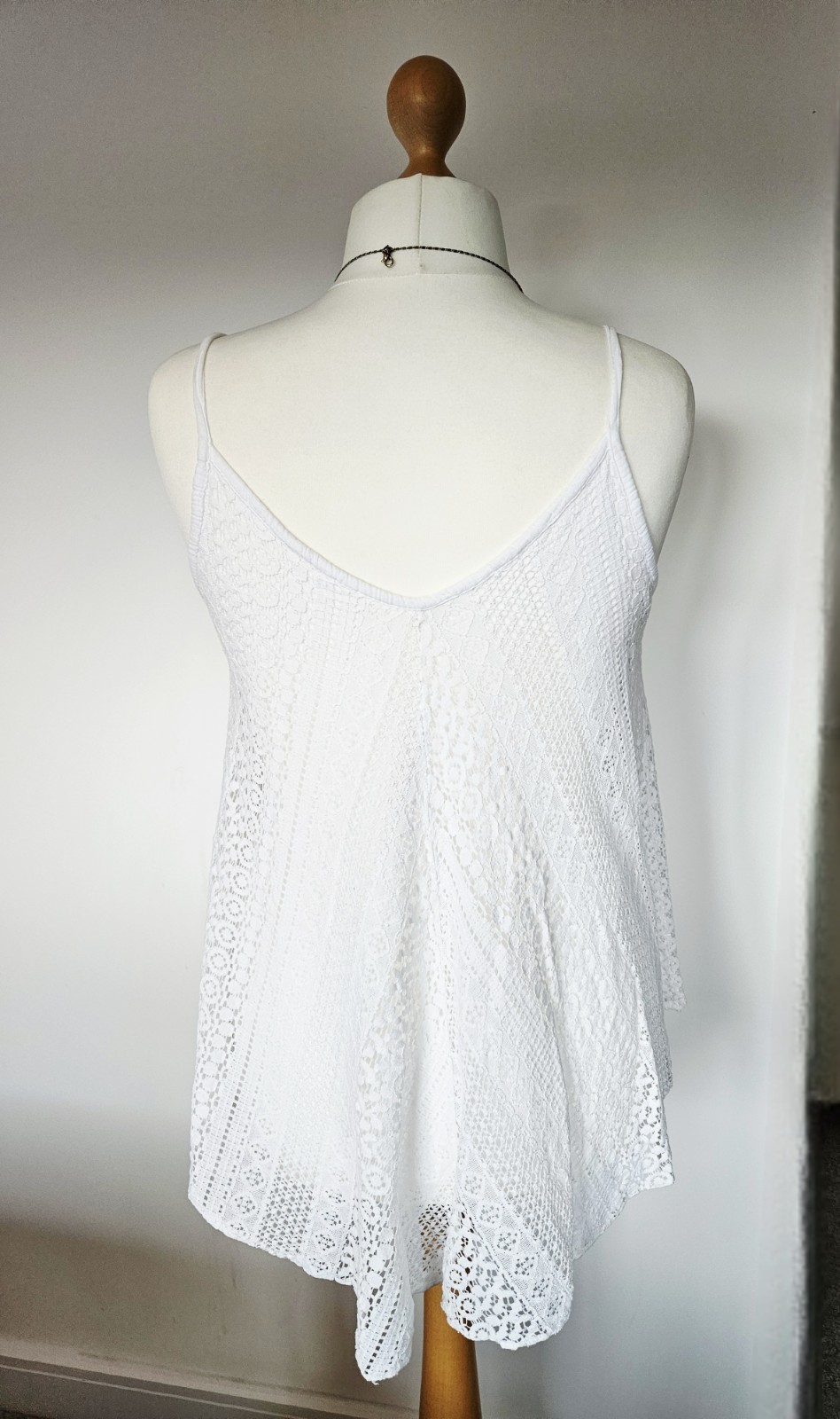 White Crochet Cami Strappy Vest Top Size 12 Lined Boho Festival Summer Baby Doll