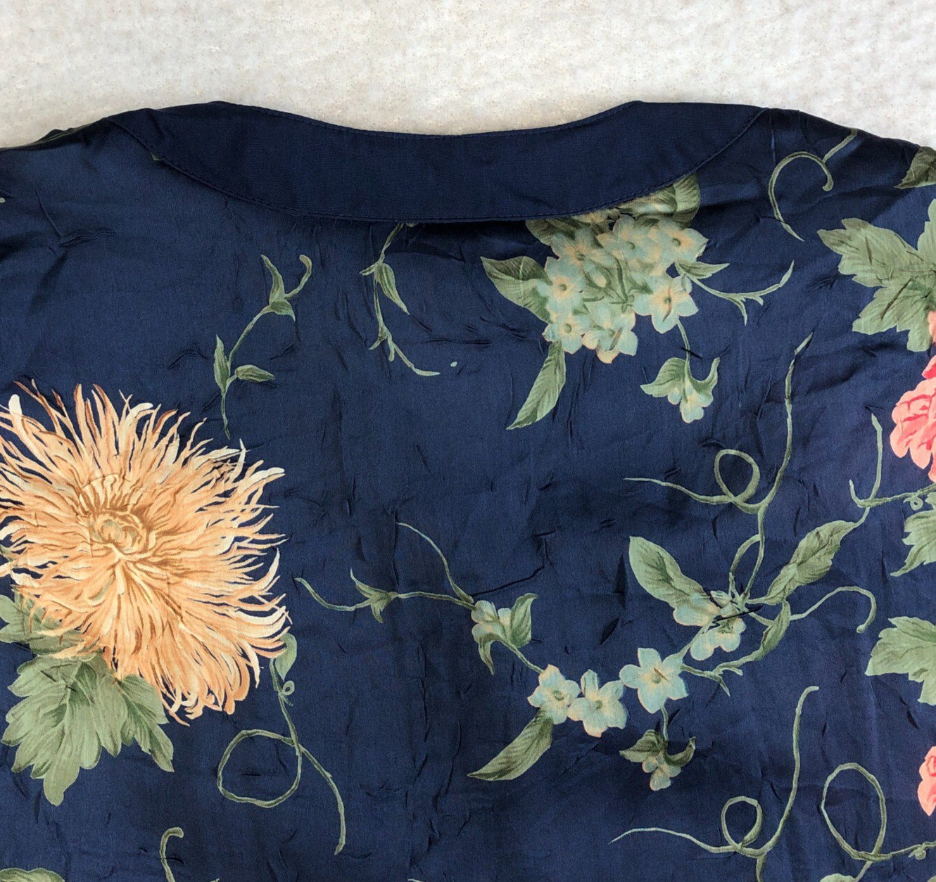 Maggie Sweet Womens Tunic Blouse Sz L Navy Floral Button-Up Shoulder Pads NWOT