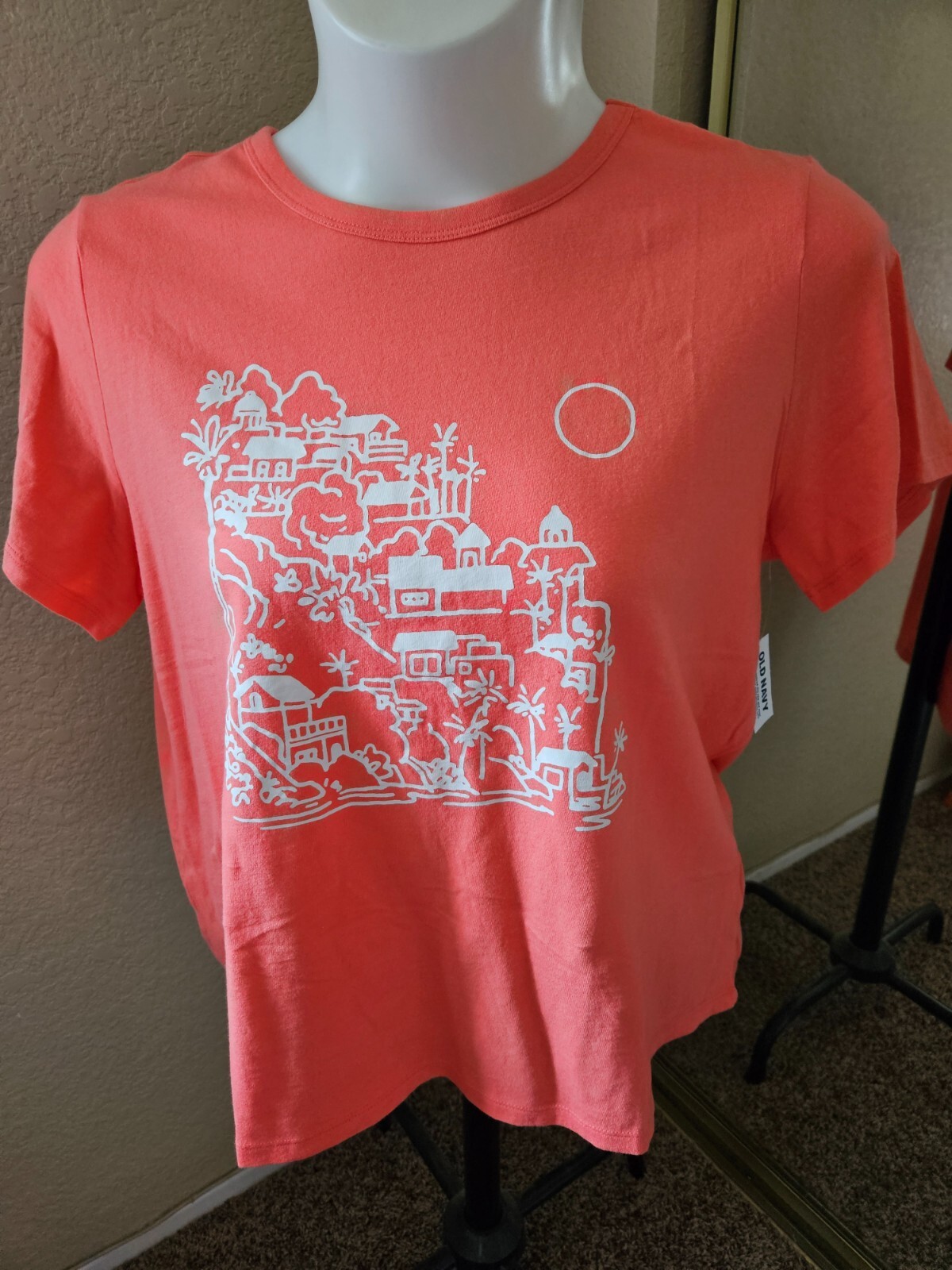 BRAND NEW: Women’s OLD NAVY Size XL Orange “City” Round Neck 100% Cotton Tee