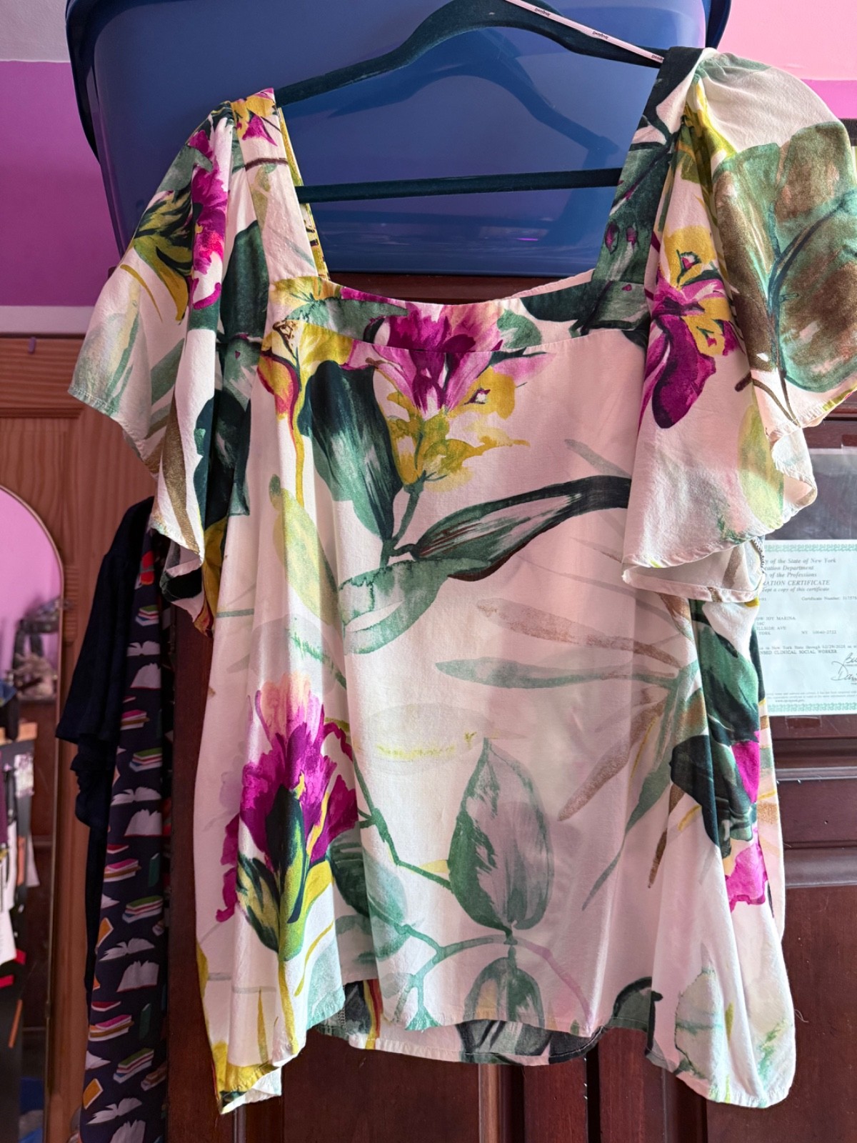 Desigual Floral Blouse XXL Flutter Sleeve Lightweight Drapey Made in Morocco