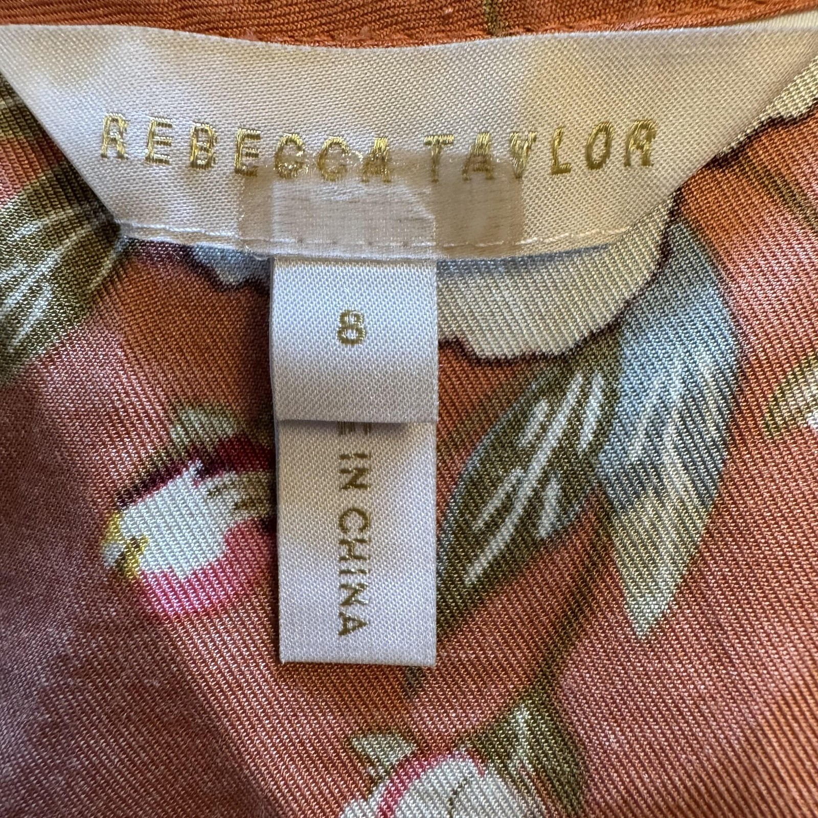 Rebecca Taylor Womens Silk Blend Floral Blouse 8 Orange Tie Cuff Cottagecore