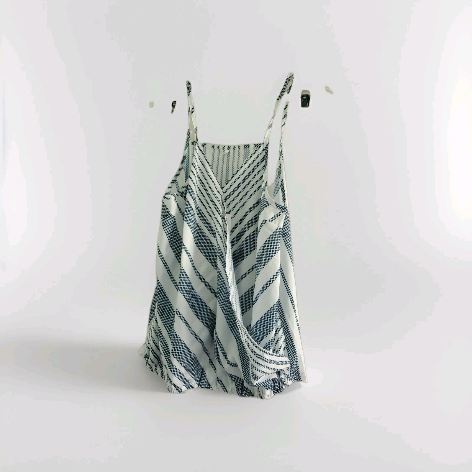 NWT Belleville Medium Tank Top Blue White Faux Wrap Elastic Waist