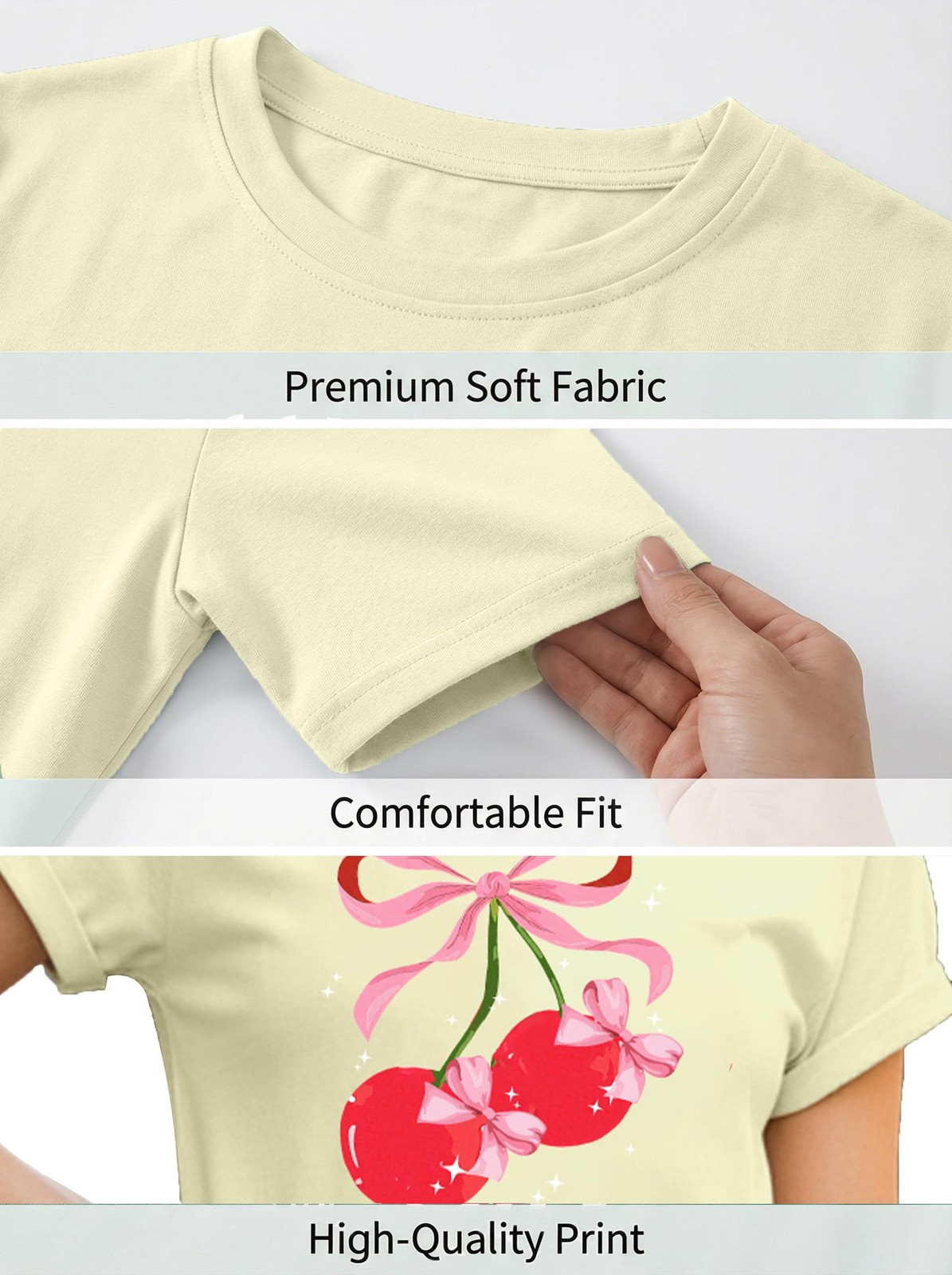 Cute Cherry Shirt for Women Pink Bow Fruit Graphic Print T-Shirt Vintage Aest…