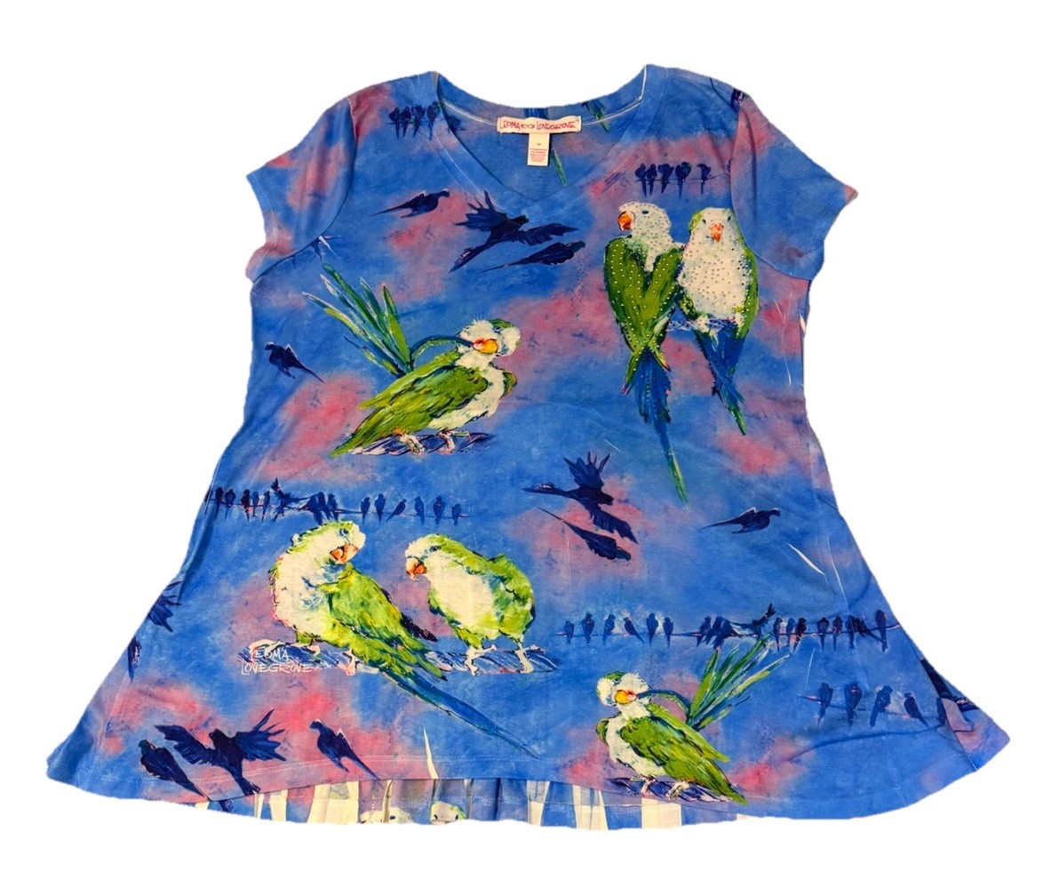 Leoma Lovegrove Tropical Parrot Blouse Top Size PM Medium Asymmetrical Beach
