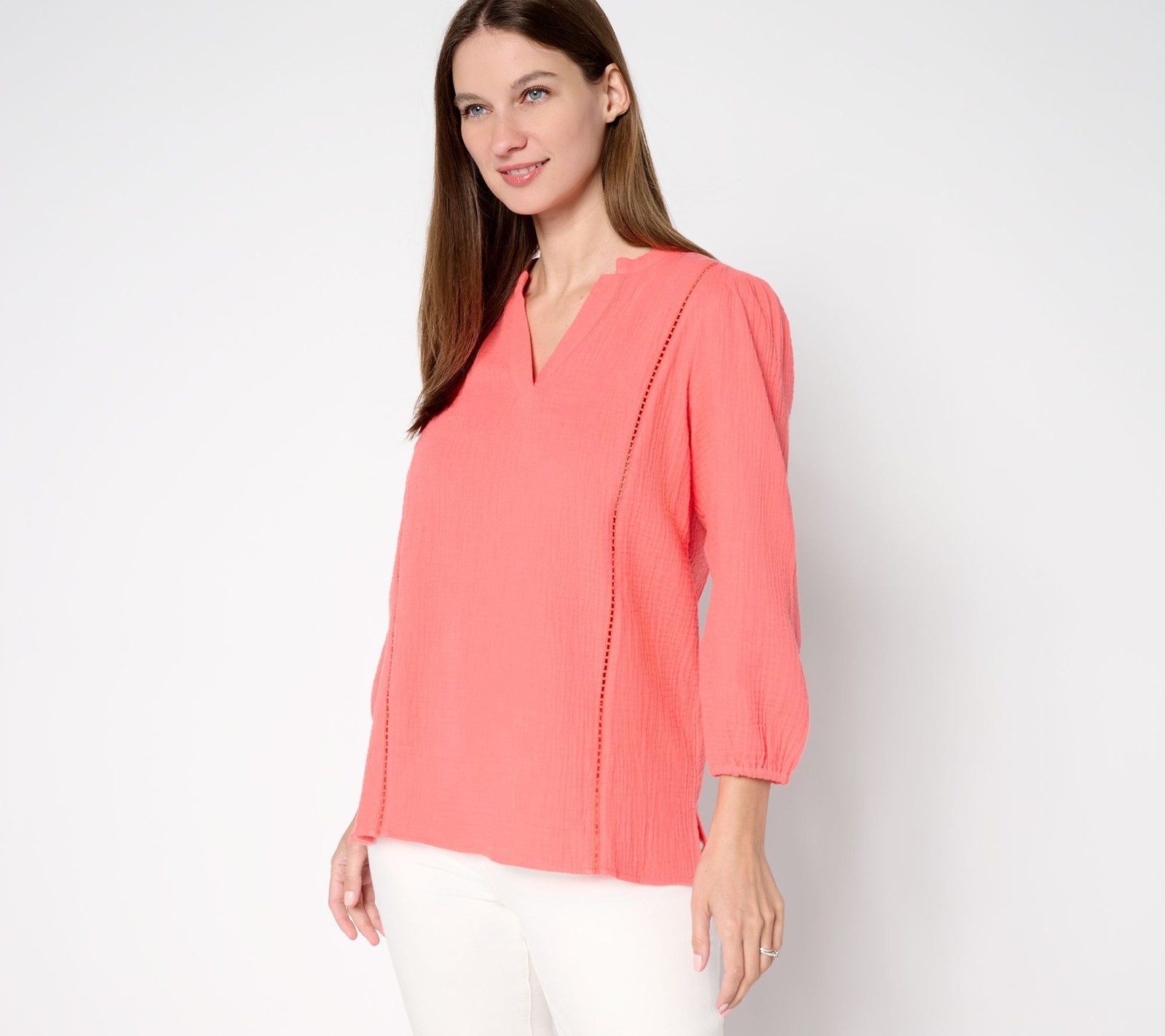 Gloria Vanderbilt Women’s Top Sz XL 100% Cotton Gauze Ladder Lace Pink A691516