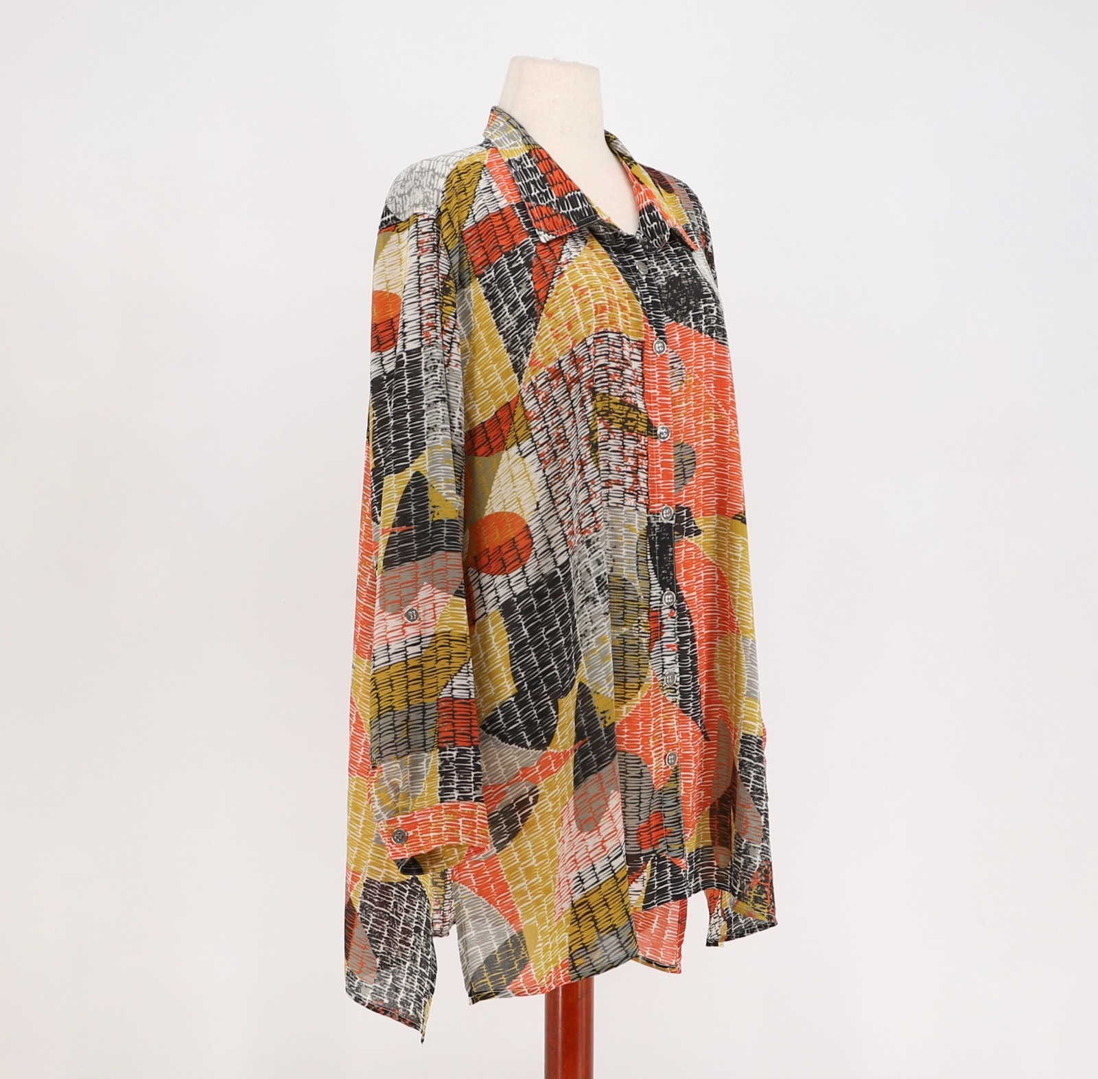 MULTIPLES Abstract Print Button Front Tunic Top Roll Tab Sleeve Size 3X