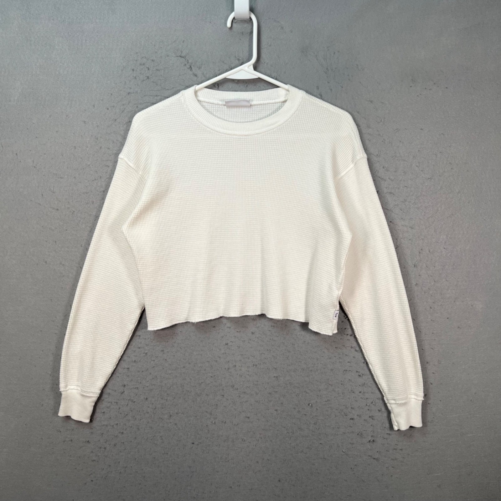 Tna Womens Size XXS White Waffle-Knit Long Sleeve Crop Top Shirt