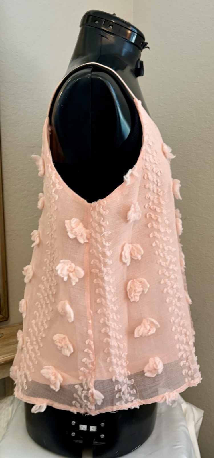 She + Sky Blush Pink Floral Textured Tank Top Sheer Sleeveless Blouse Size S