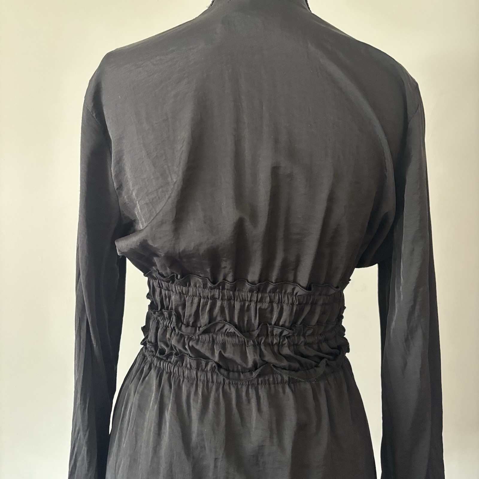 VEILED Black Whimsigoth Blouse Tie Front Long Sleeve Small Bamboo Blend Fairy