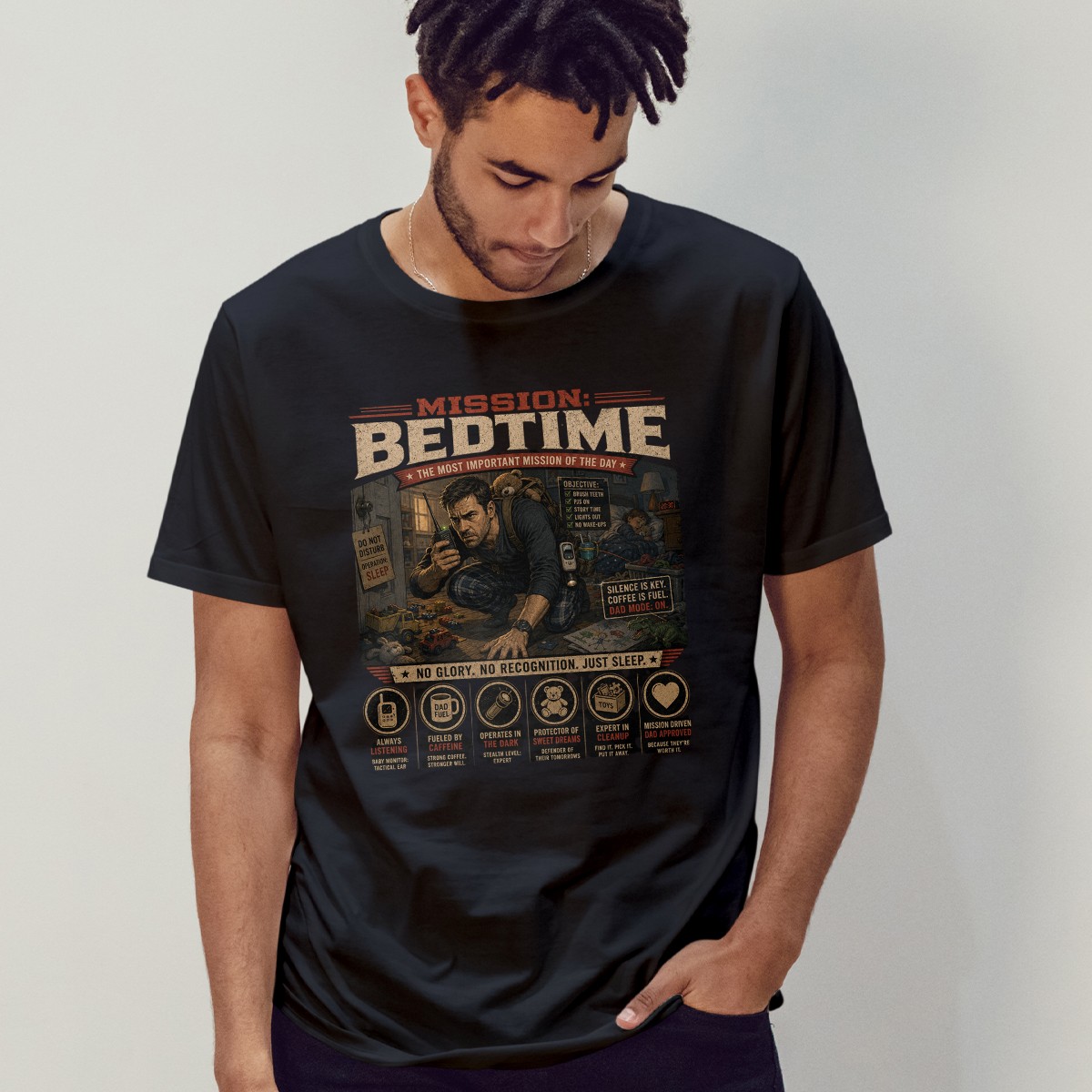 Mission Bedtime The Most Important Mens T-Shirt Funny Fatherhood Fathers Day