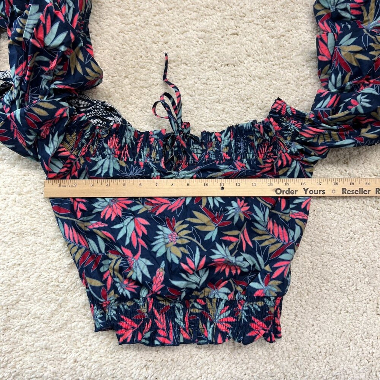 Tea & Cup Blouse Womens Medium Colorful Beach Boho Festival Resort Tropical