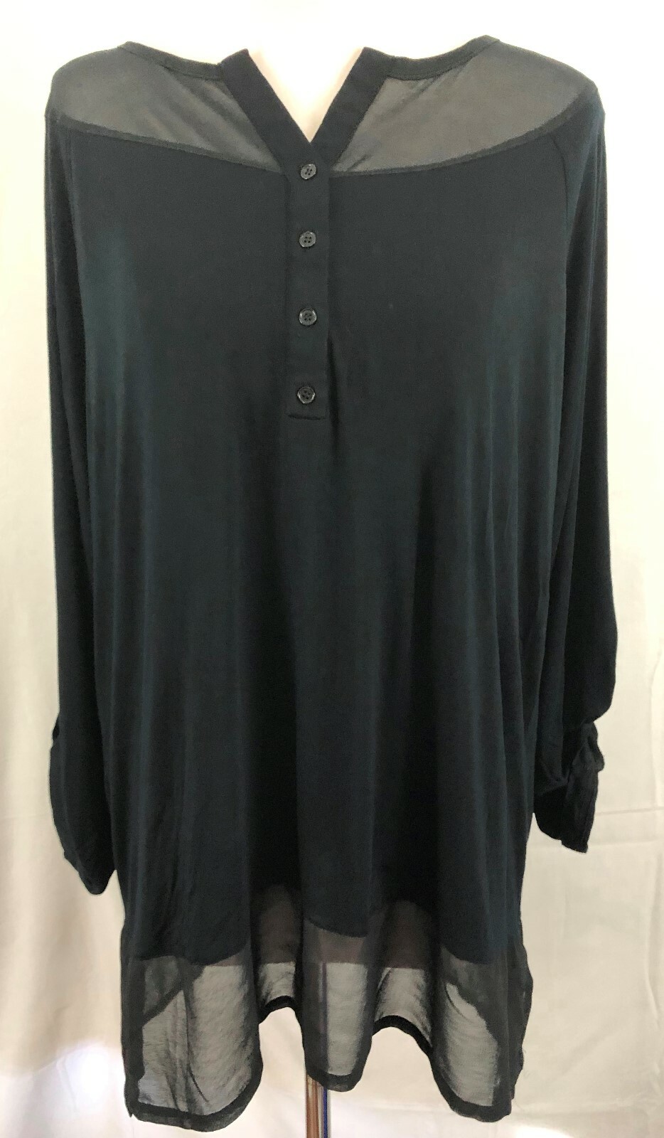 Design History Womens Blouse Top Partial Button Black Lined Viscose Spandex 1X