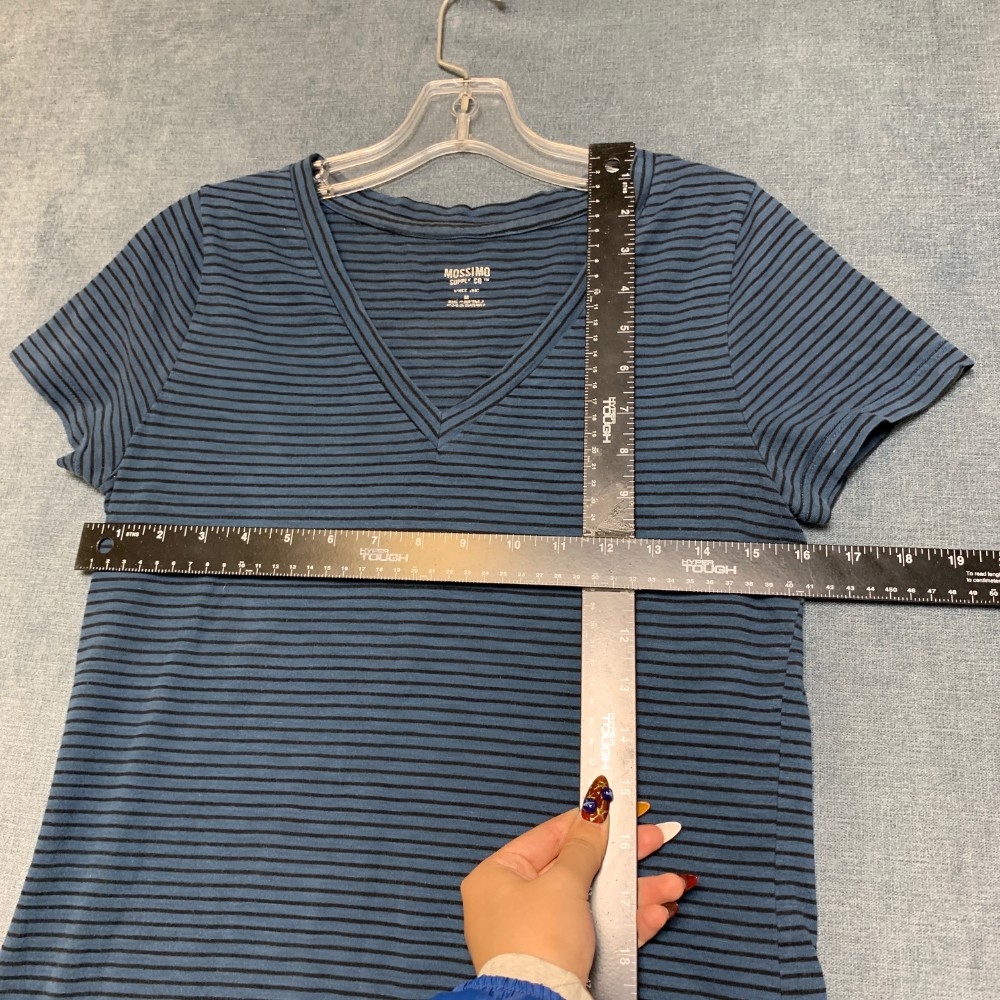 Mossimo Supply Co Top Womens Medium Blue Black Striped Cotton V-Neck Cap Sleeve