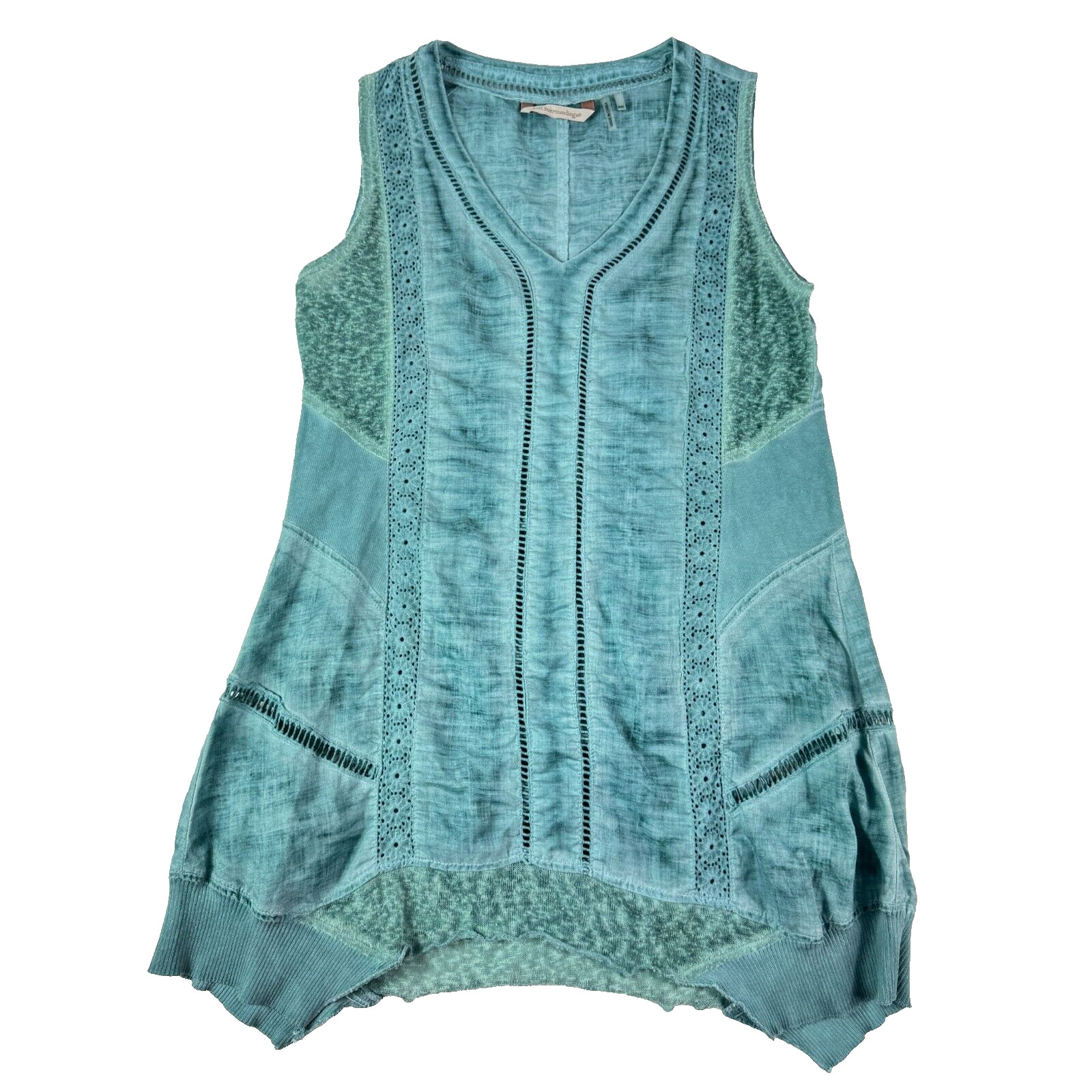 Soft Surrounding Women Sleeveless Tunic Top Boho Chic Lace Turquoise Stretch PXS