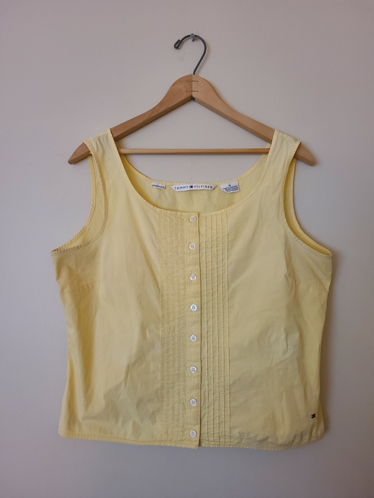 Tommy Hilfiger Yellow Sleeveless Stretch Button Up Top Blouse Sz 14 Y2K READ