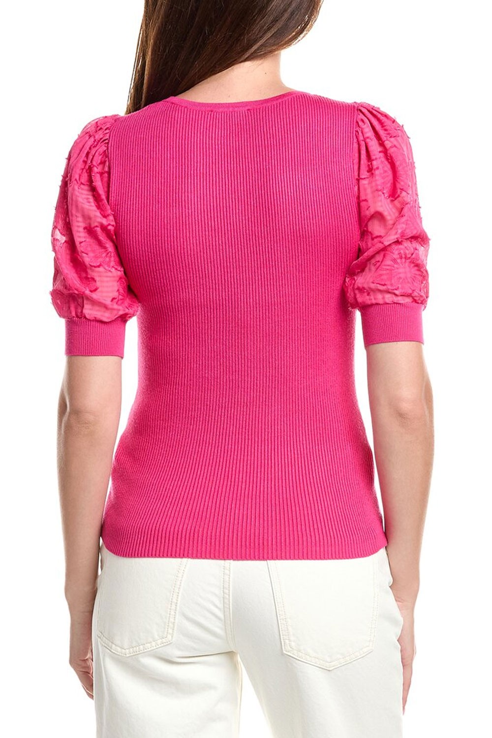 T Tahari Womens Round-Neck Elbow-Length-Sleeve Top X-Small Tulip Pink – NWT $78