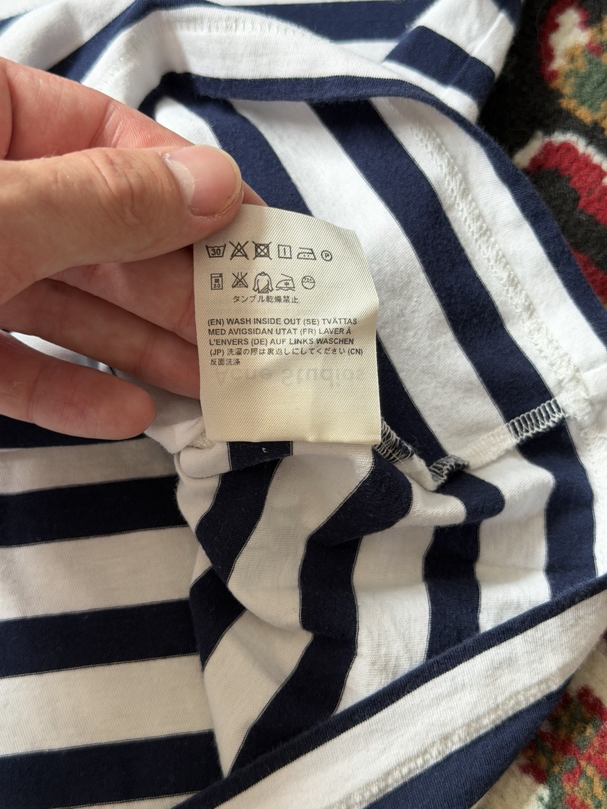Acne Studios Navy/White Striped Rigoletto Face Cotton T-shirt Size S