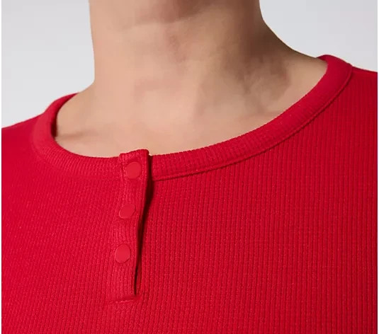Denim & Co. Essentials 2-Pack Waffle Knit Henley Tops NWT A710615