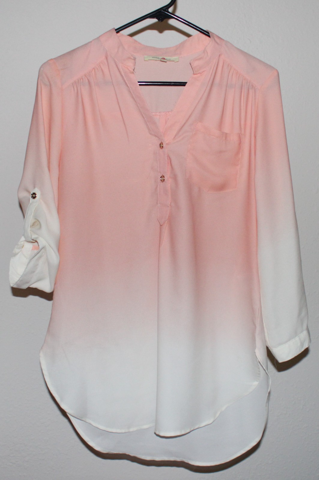 NWOT*Wishful Park*Button Front Blouse*Shirt*Pink Fade*Womens S*Roll Tab Sleeve