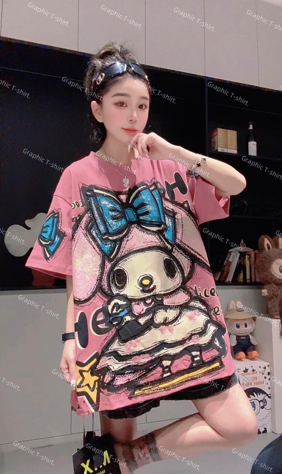 New arrive Summer Kawaii Y2k Cute Japanese Sanrio cartoon Melody sequins comfy