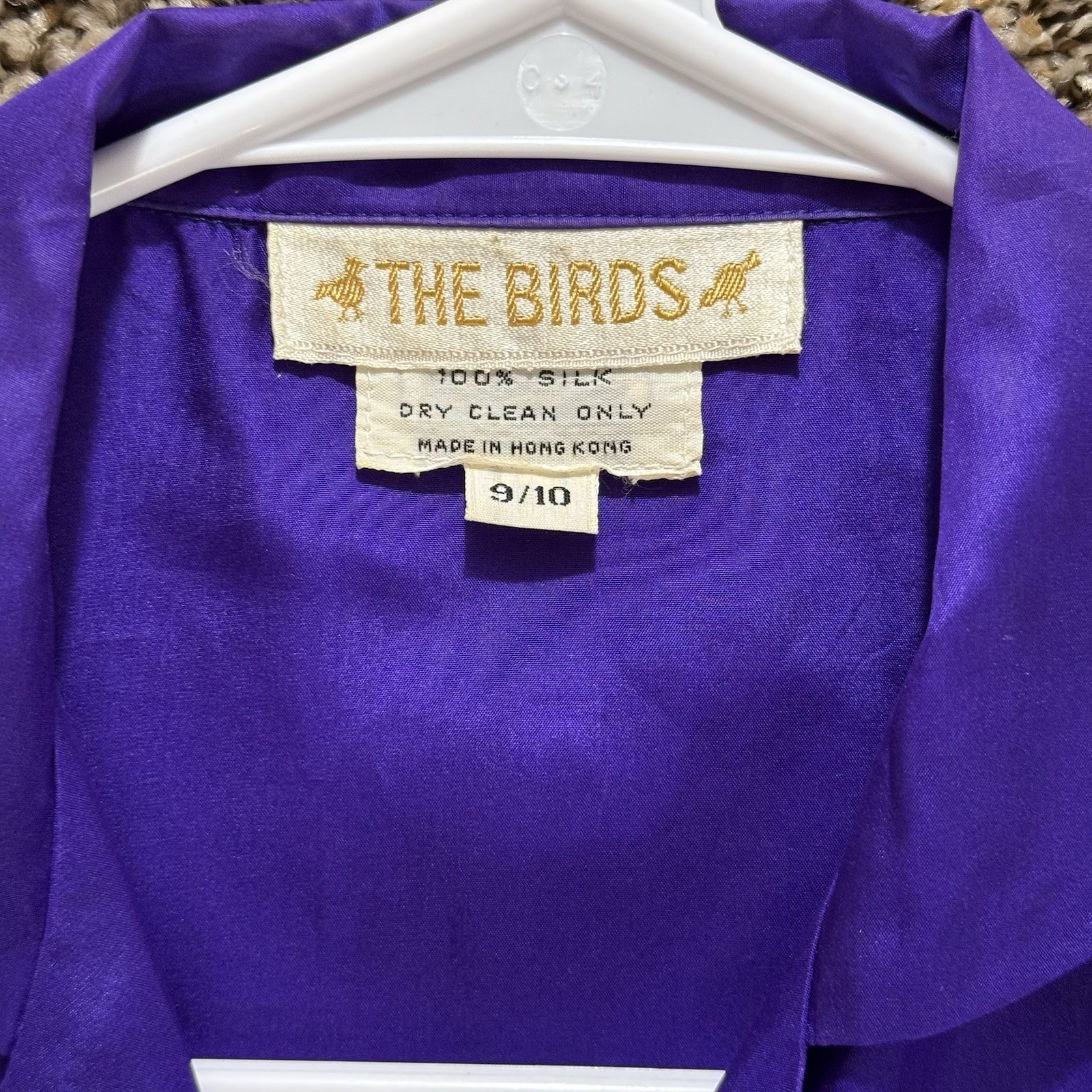 Vintage The Birds 100% Silk Blouse Purple Size 9/10 Made in Hong Kong Sleeveless