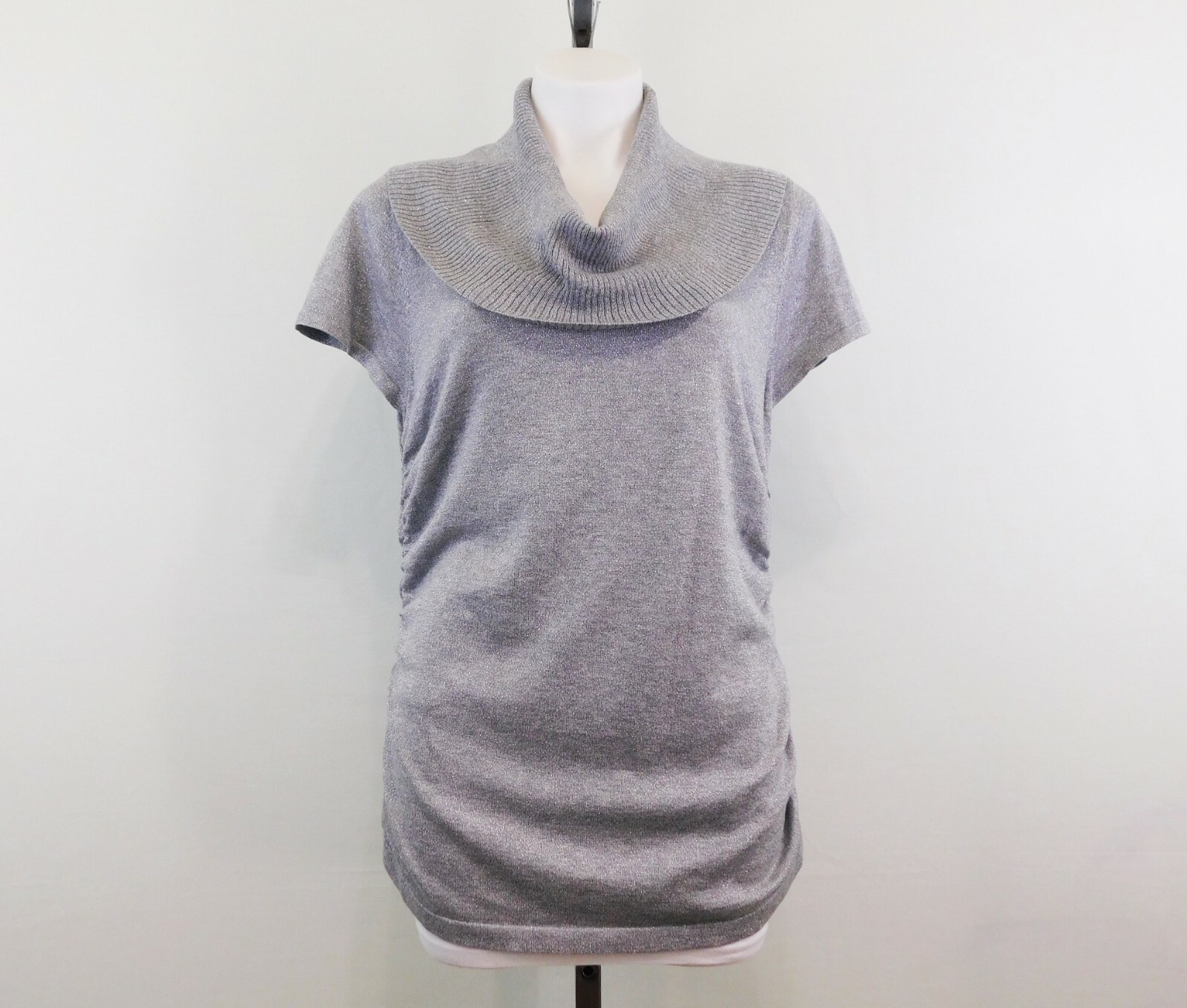 Apt.9 Women Shirt, Size L, Silver, 66%Rayon, 14%Polyester, 13%Nylon, 7%Metallic