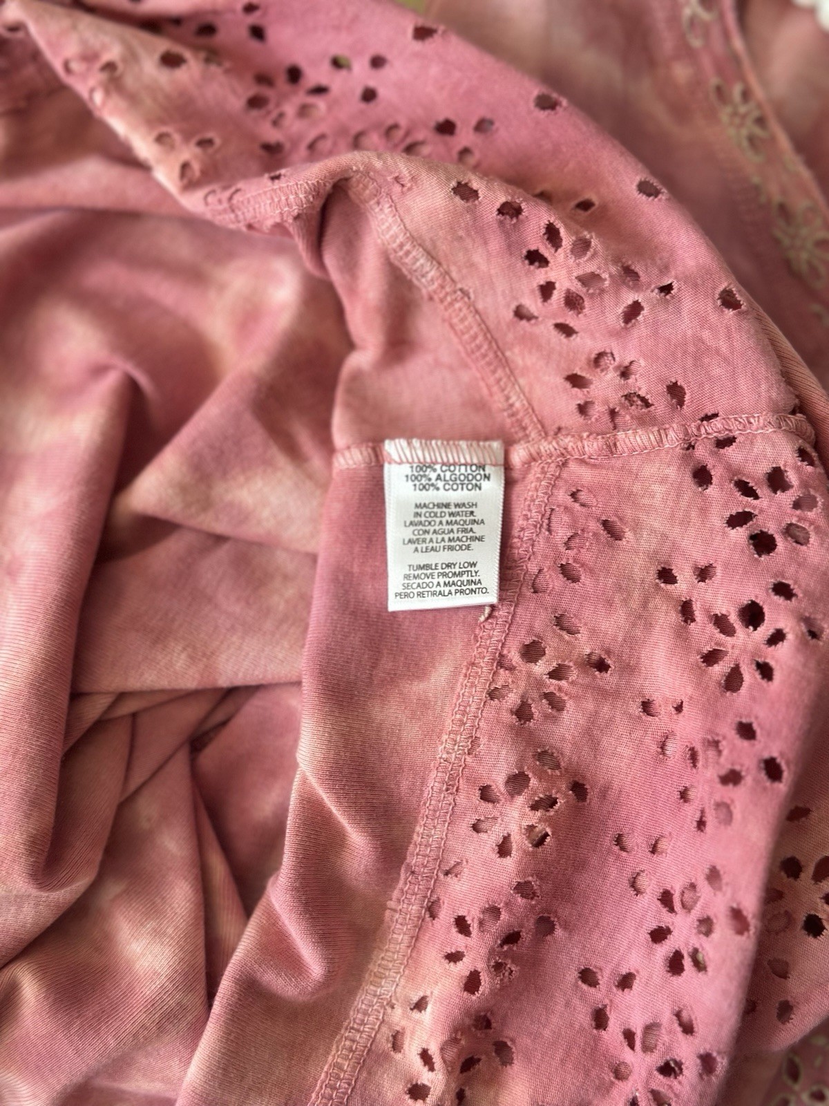 Glima Top Sz 1X Pink Wash Grunge Fairy Y2K Renaissance Script Rose Indie Tie Dye