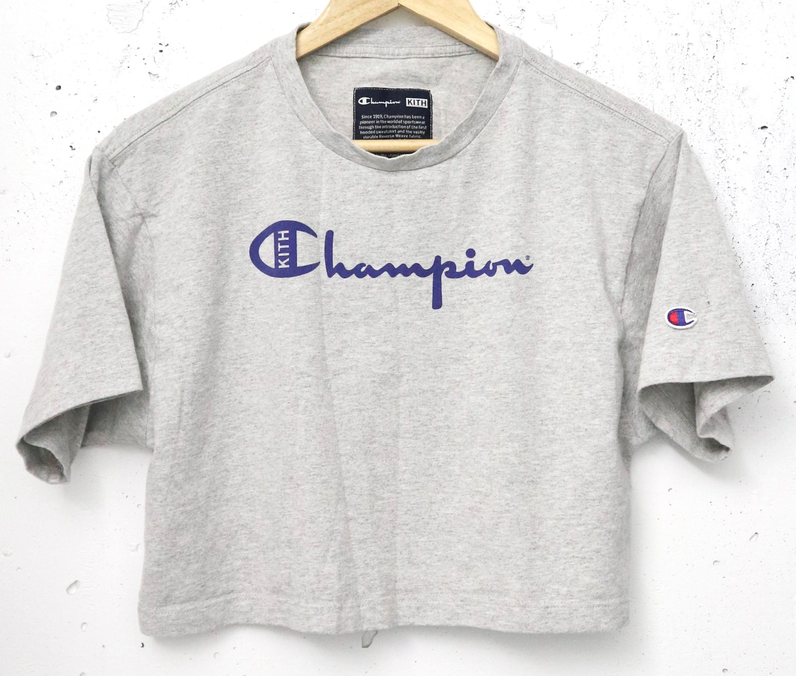 KITH x Champion Reverse Weave Logo Cropped T-Shirt Gray Logo Women’s S Limited