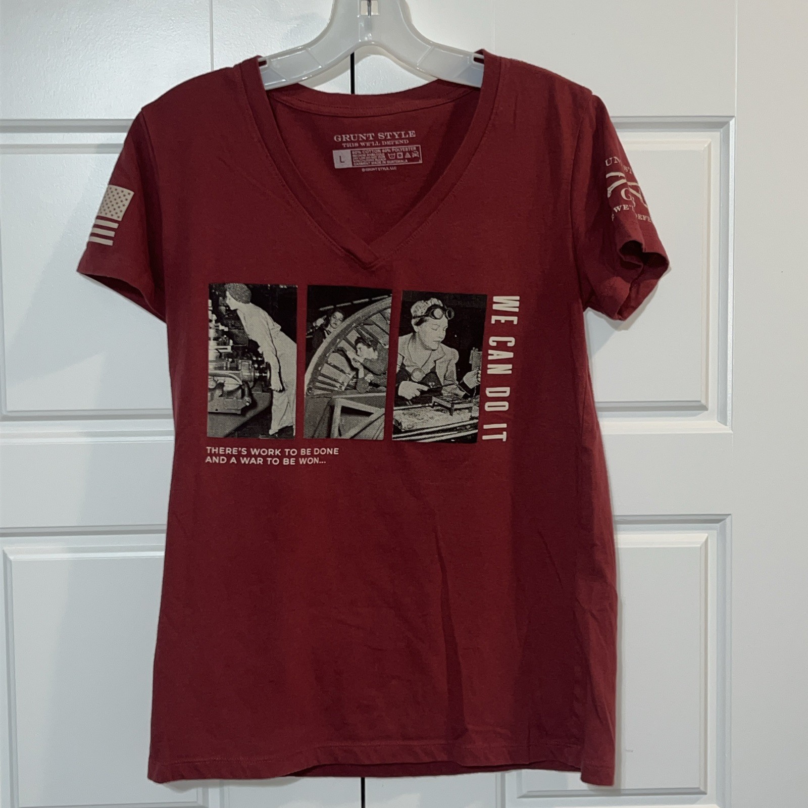 Grunt Style Women’s Rosie The Riveter We Can Do It T-Shirt Red Sz Large V-neck