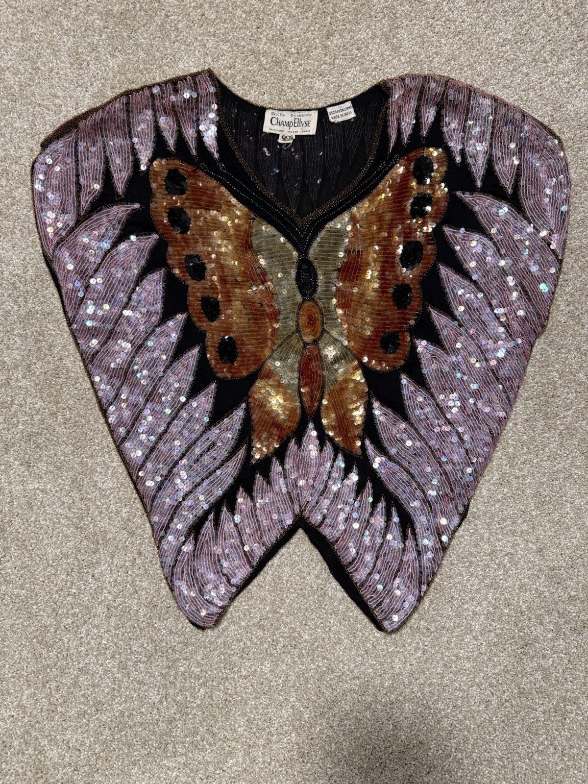 Vintage Pink Silk Sequin Beaded Butterfly Top Glam Beyonce Size See Pics