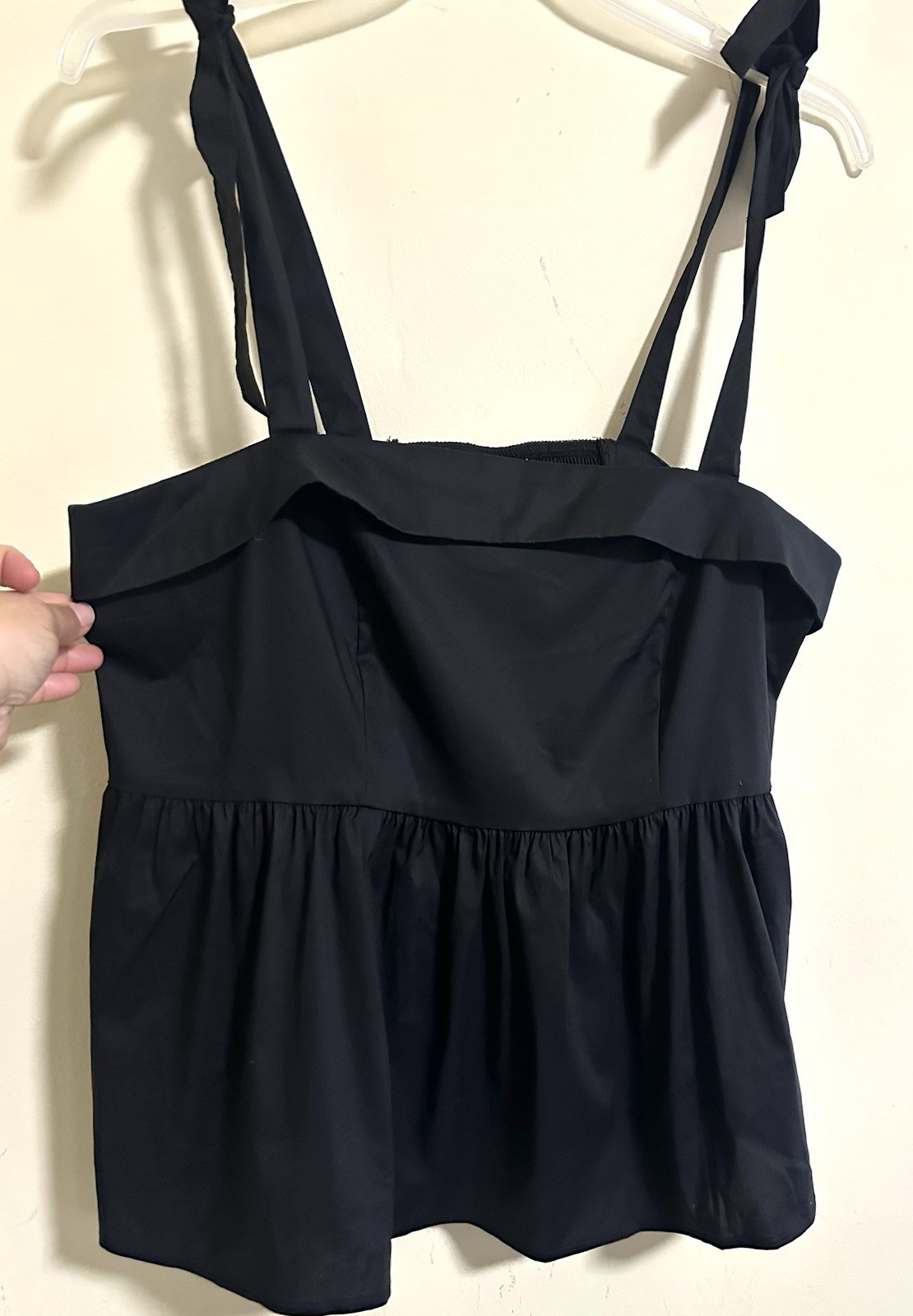 NWT Torrid Peplum Poplin Tie Strap Top Size 00 M/L 10 Black