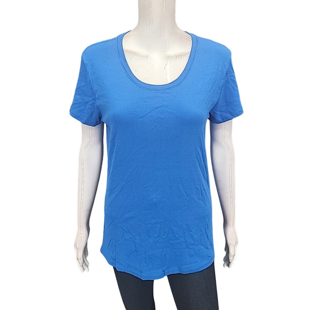 Women’s Pima Cotton Top Short Sleeves Tee Shirt Large Size Blue