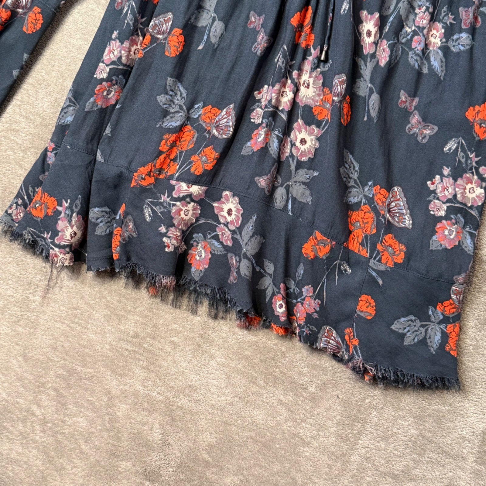 Free People So Fine Pebble Crepe Floral Flowy Tunic Top S BOHO Romantic Indie