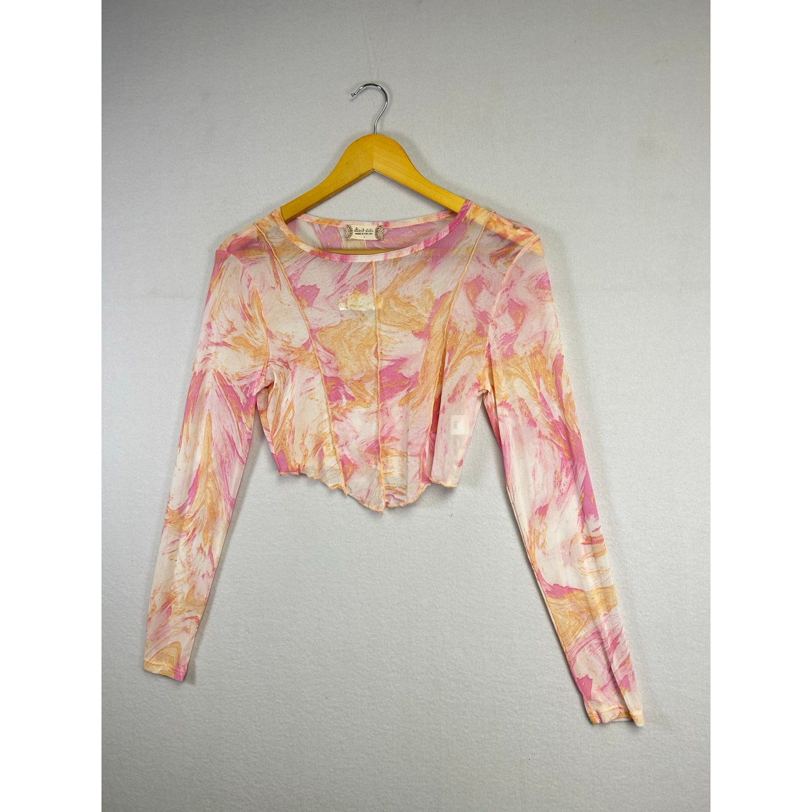 Altar’d State Cropped Sheer Mesh Pink Top – Size Small Festival Y2K Night Out