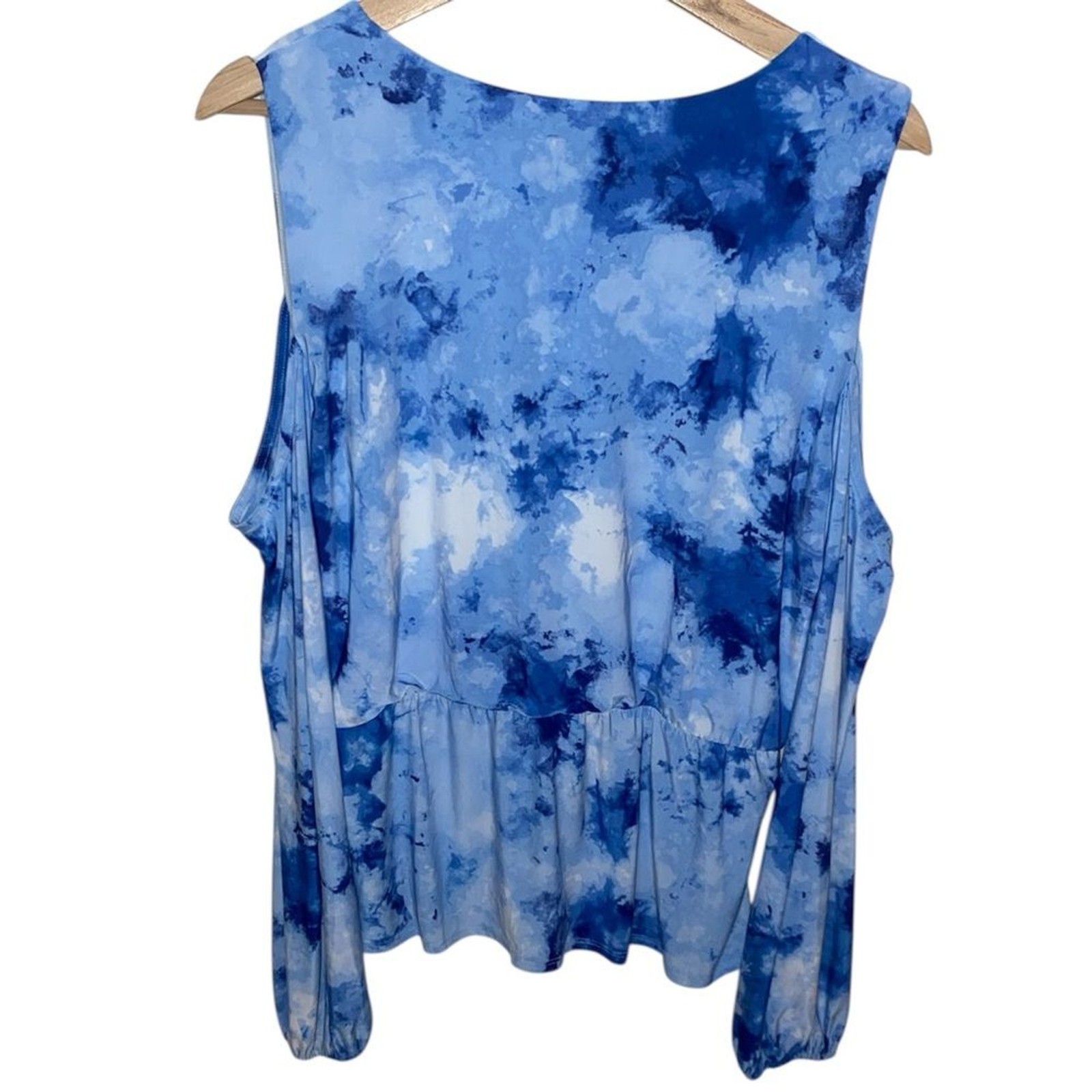 INC INTERNATIONAL CONCEPTS Blue Carrie Tie Dye Open Shoulder Women’s Top