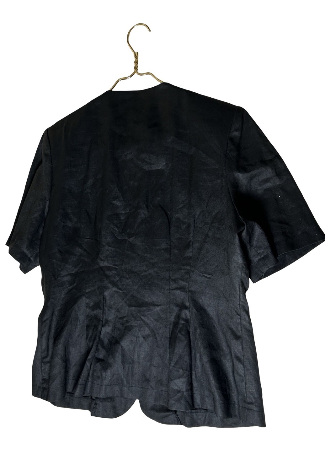 VTG Anne Frenck Embellished Button Down Ramie Tailored Blouse Sz 14 Black Unique