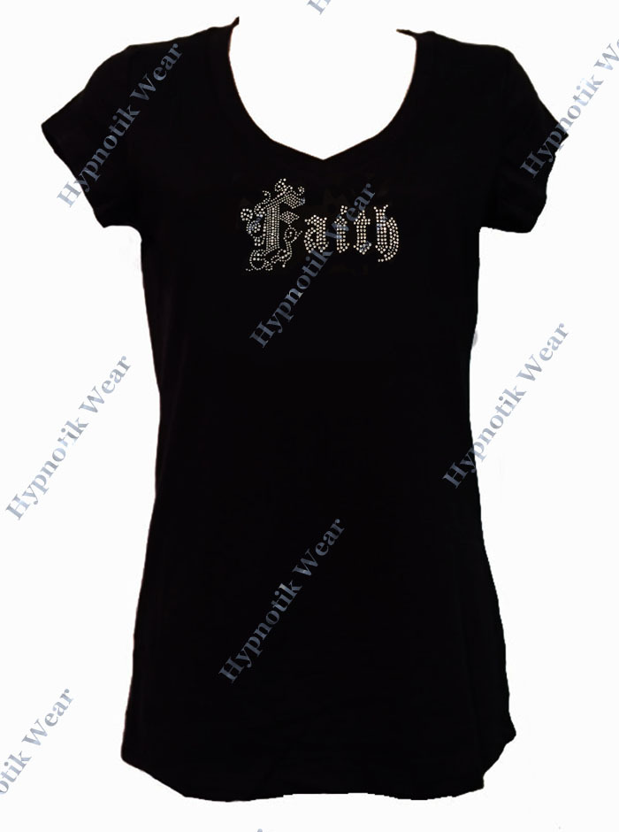 Women’s Rhinestone T-Shirt ” Crystal Faith ” in S, M, L, 1X, 2X, 3X