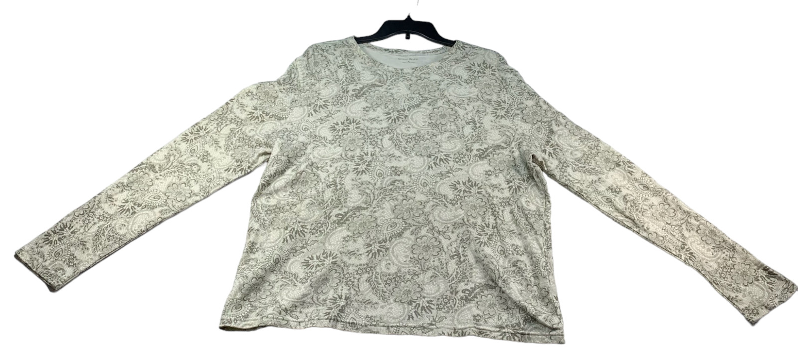 Studio Works Shirt Womens size XL Green Beige Floral Cotton Long Sleeve Casual