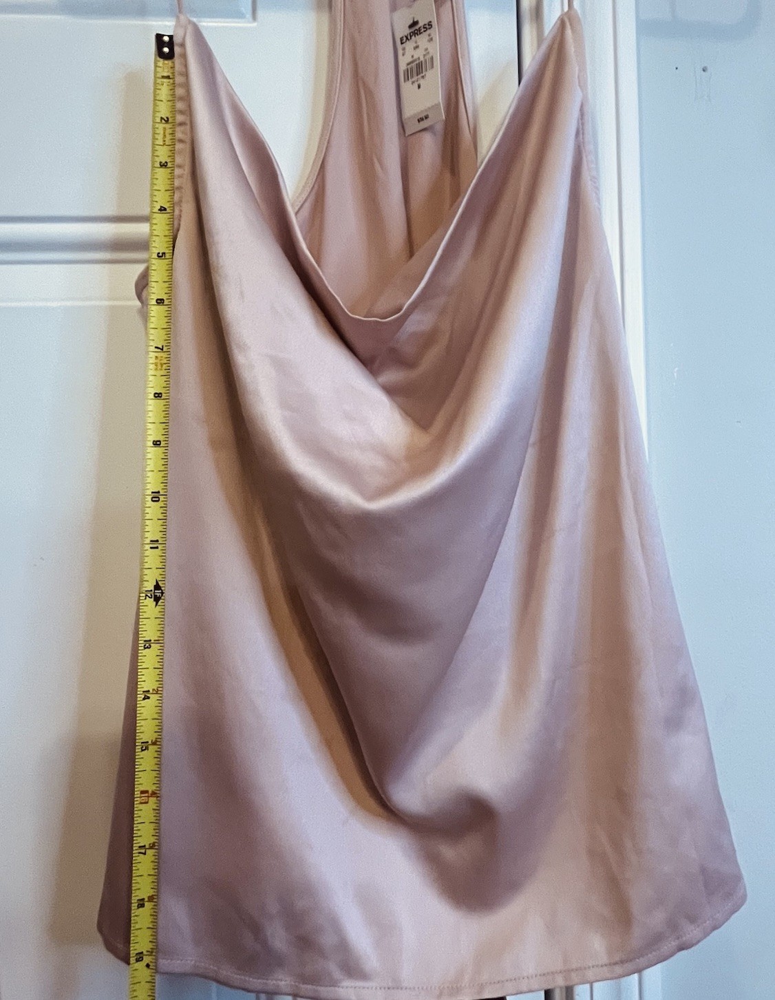 NWT Express Satin Cowl Neck Dusty Pink Cami Top Silk Draped Racerback Tank – M