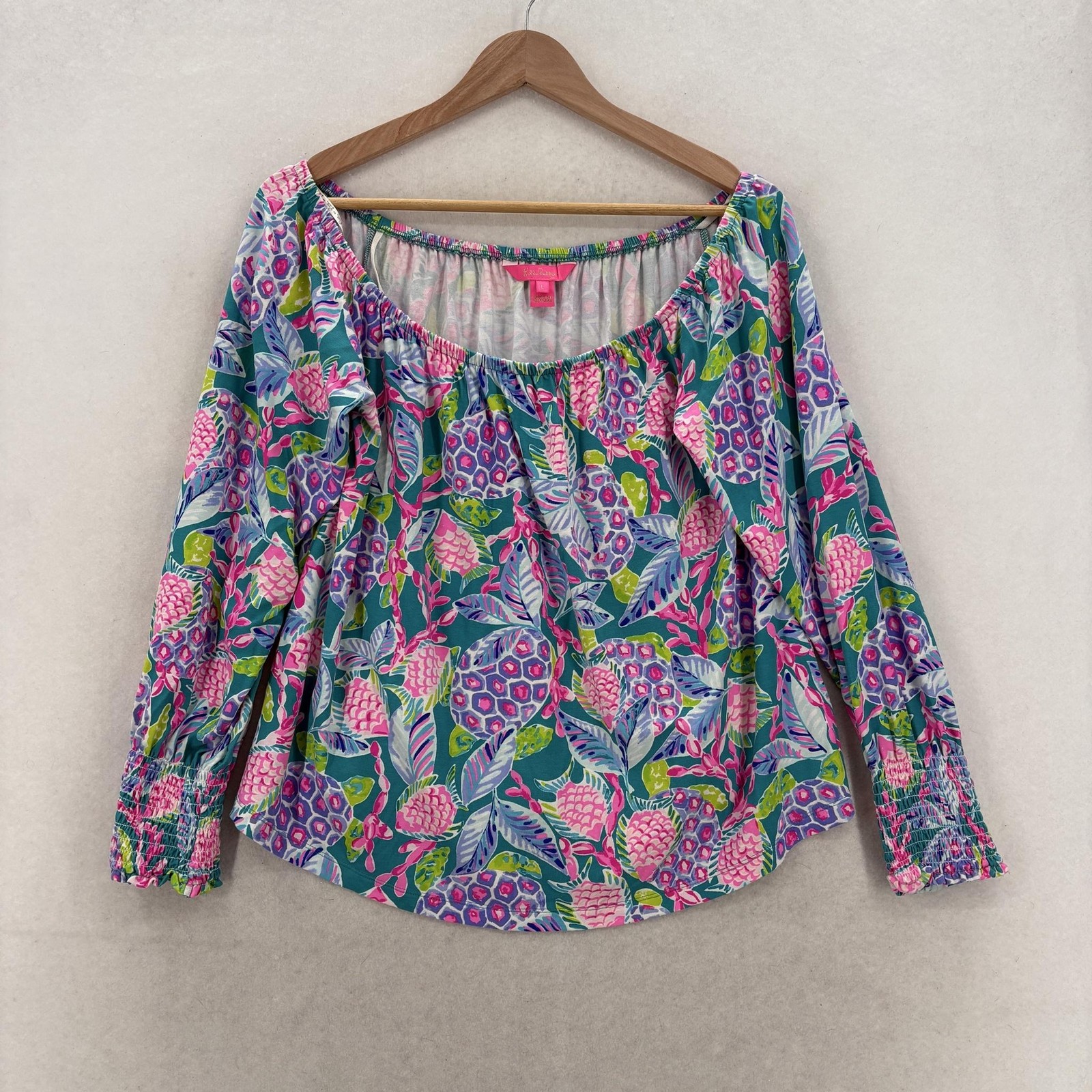 Lilly Pulitzer Lana Off-the-Shoulder Blouse Womens Large Multicolor Pineapple