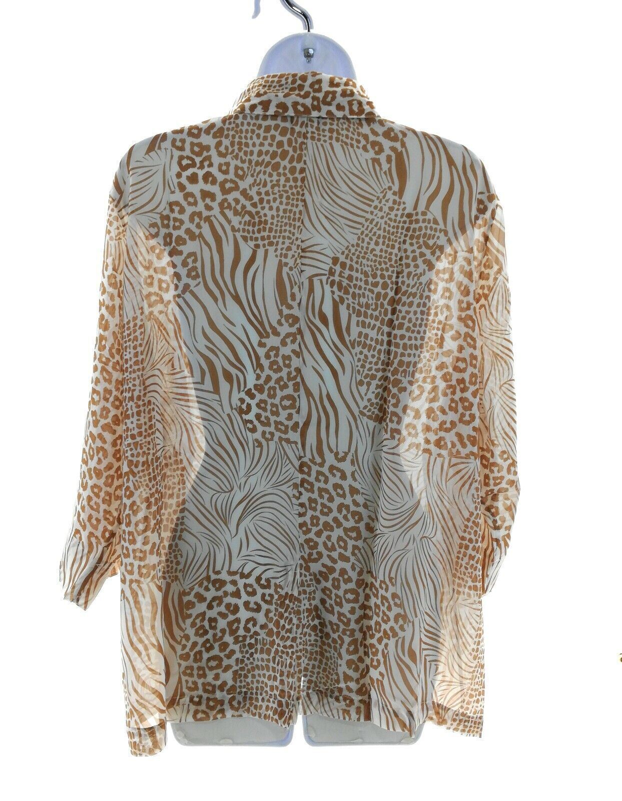 Salon Studio Womens Brown and White Animal Print Sheer Button Front Top Size XL