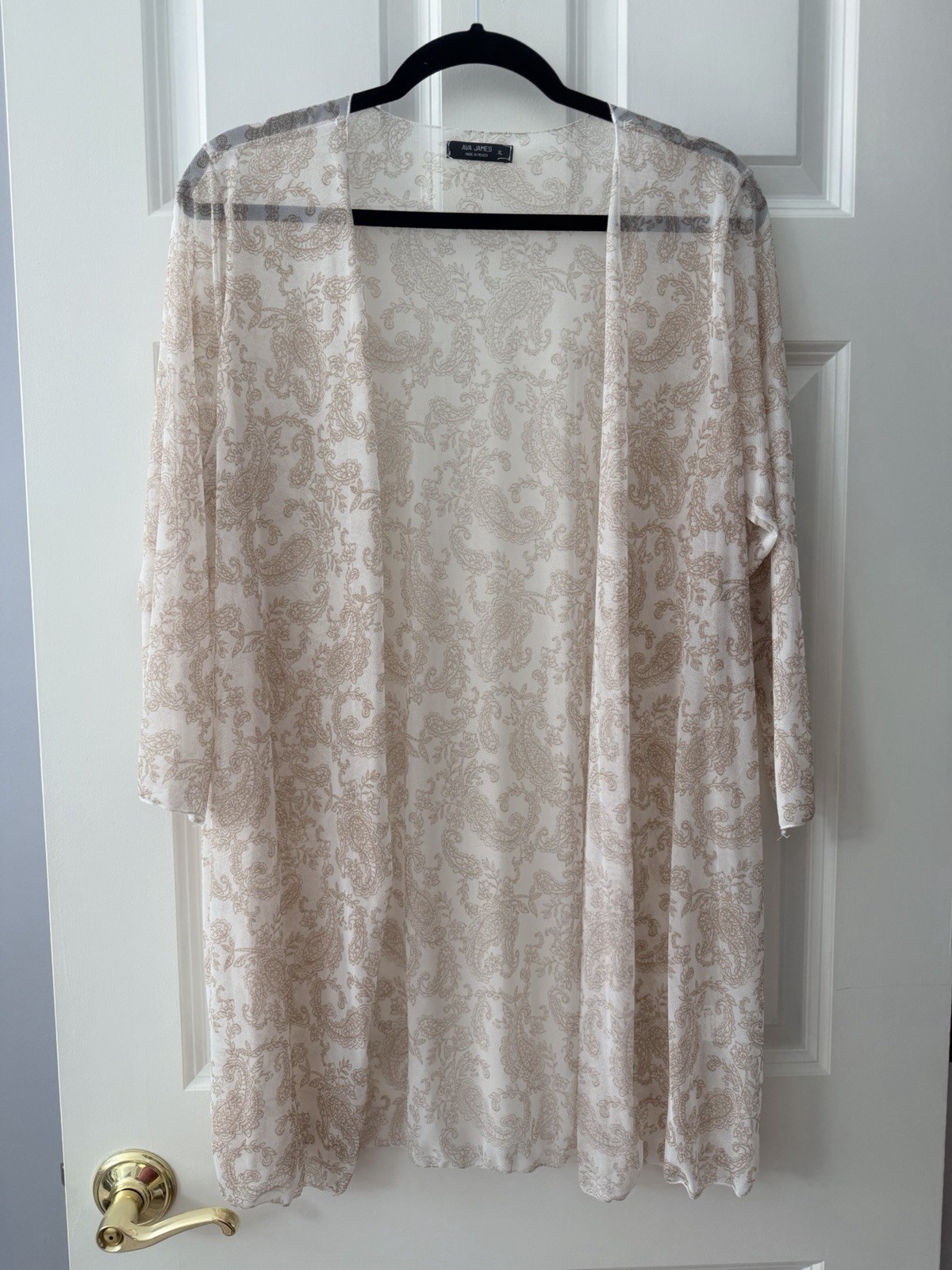 New Women’s Beige/White Paisley Mesh Kimono Cardigan Size XL